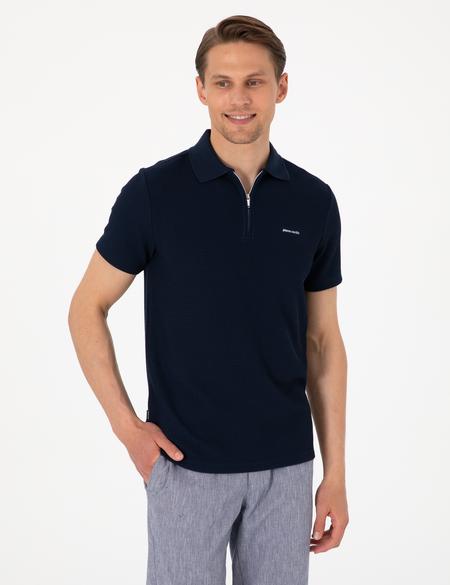 Lacivert Slim Fit Örme Dokulu Polo Yaka Tişört - 50310202017