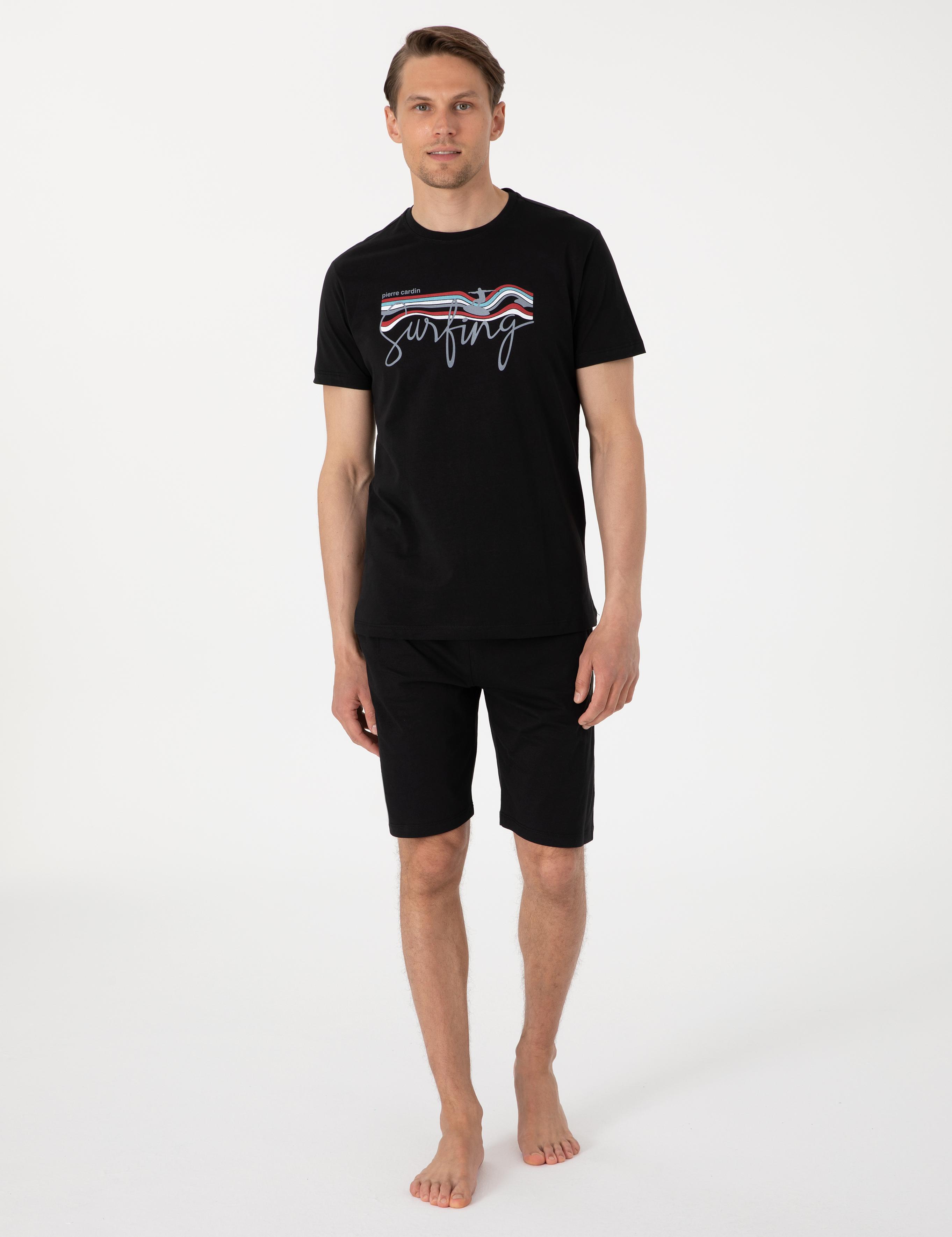 Siyah Kısakol Şortlu Pijama Takımı