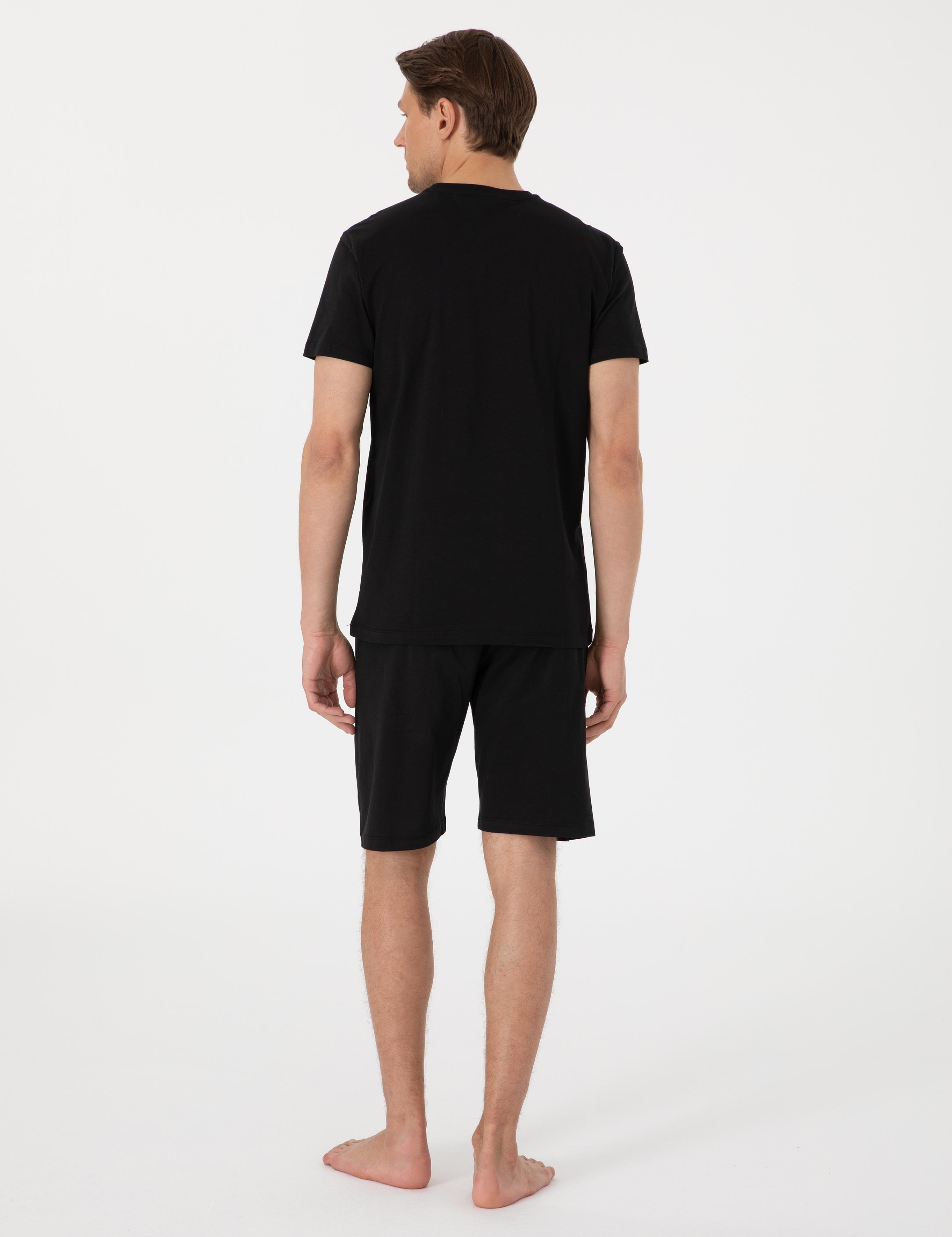 Siyah Kısakol Şortlu Pijama Takımı