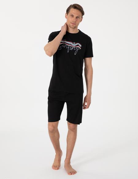 Siyah Kısakol Şortlu Pijama Takımı - 50314387001