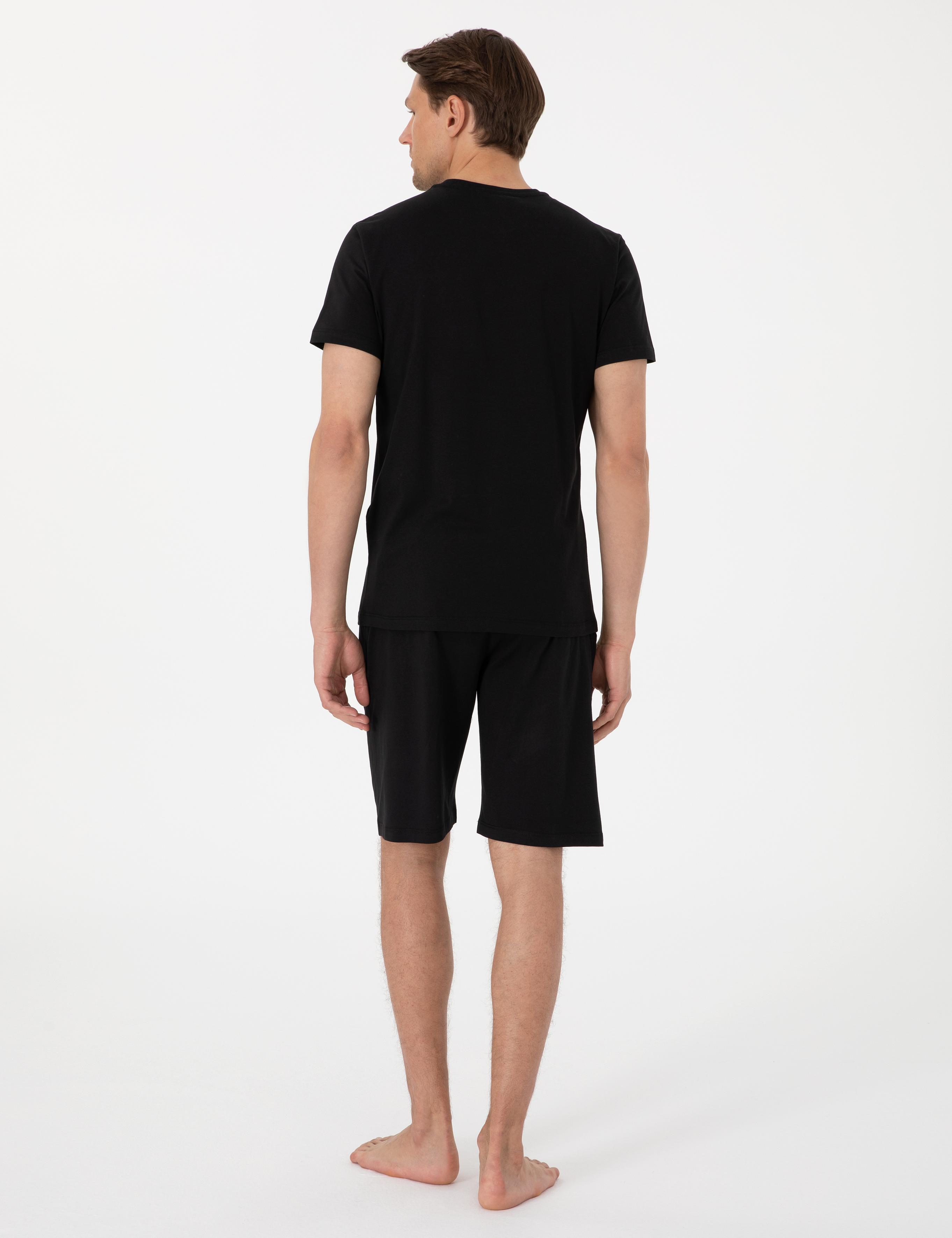 Siyah Kısakol Şortlu Pijama Takımı