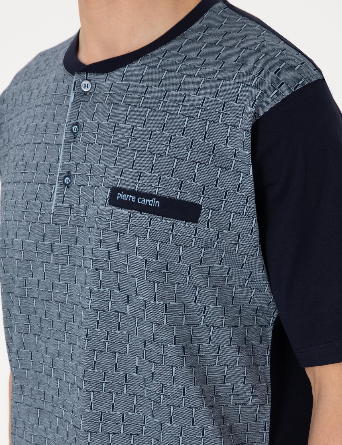 Mavi Kısakol 3'lü Jakarlı Pijama Takımı - 50314443003