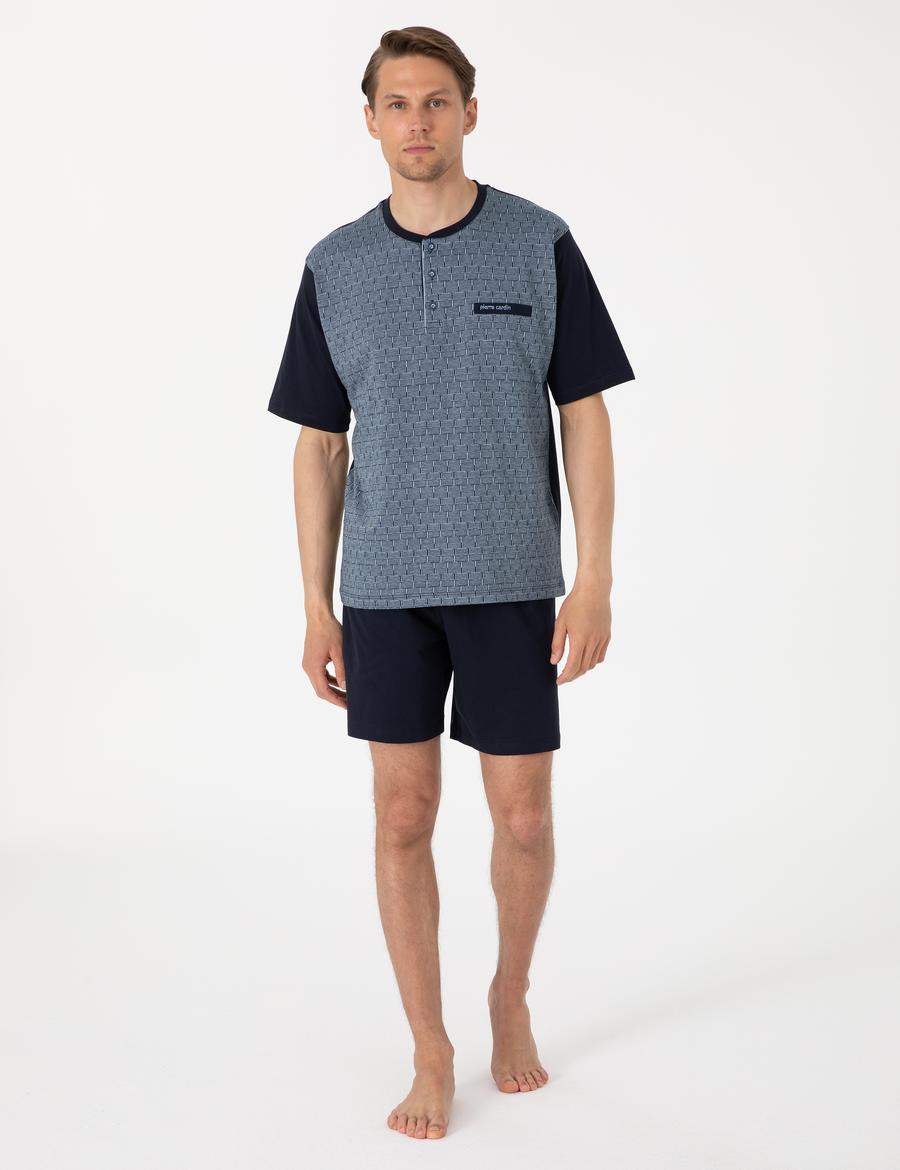 Mavi Kısakol 3'lü Jakarlı Pijama Takımı