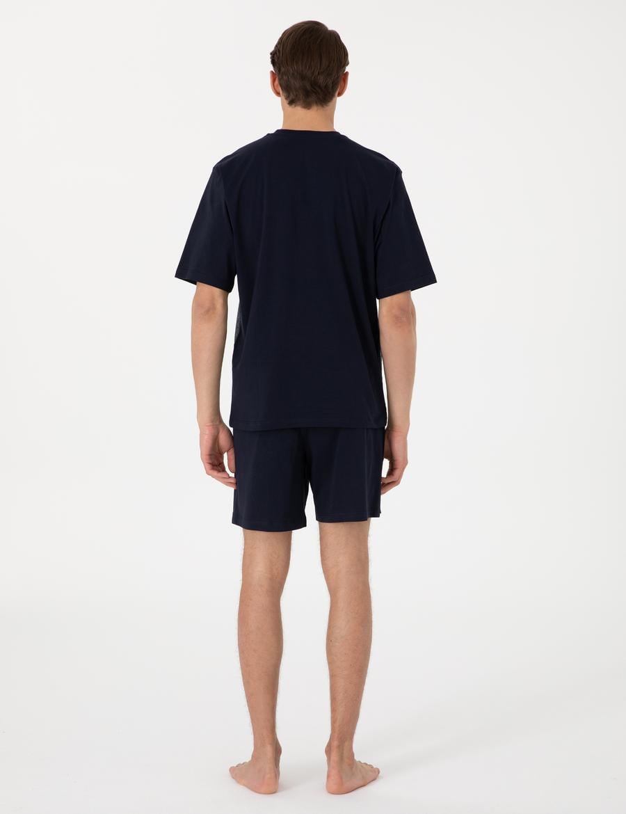 Mavi Kısakol 3'lü Jakarlı Pijama Takımı