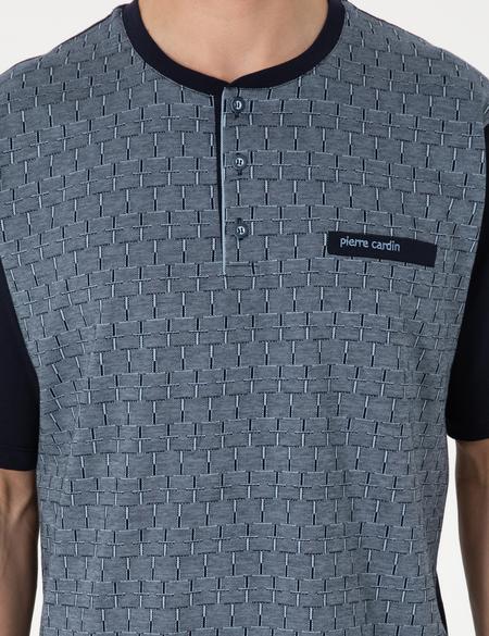 Mavi Kısakol 3'lü Jakarlı Pijama Takımı - 50314443003