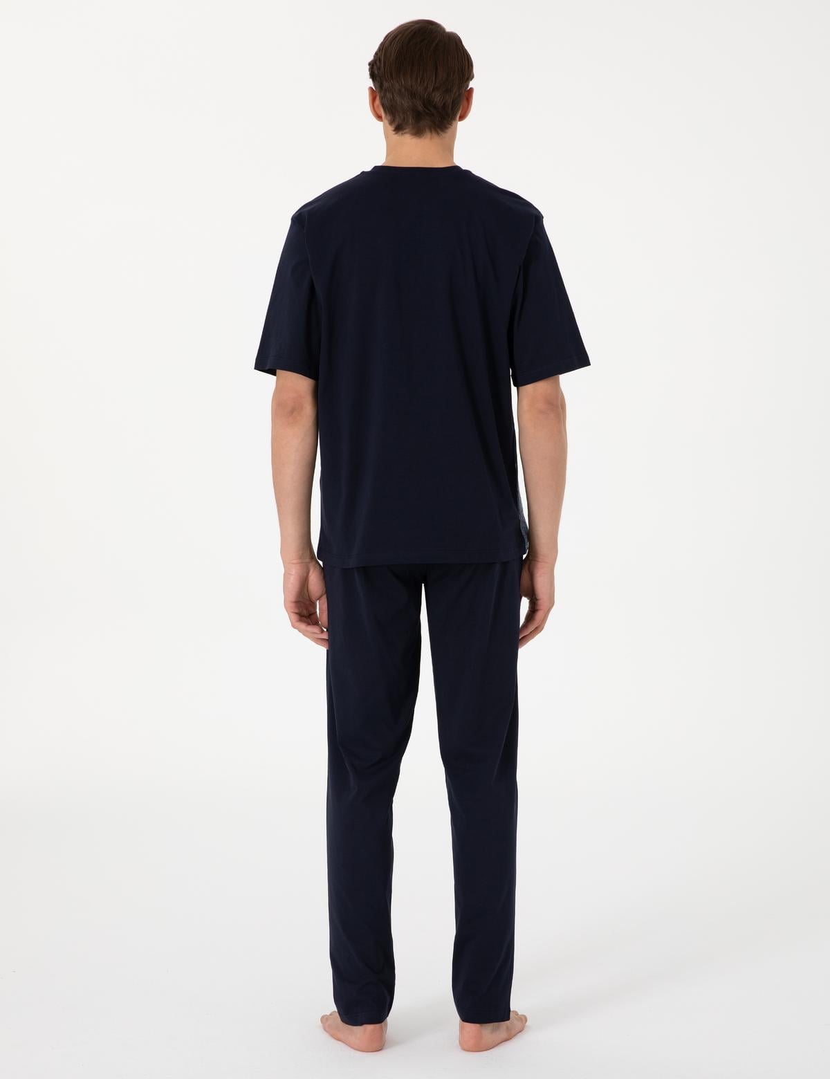 Mavi Kısakol 3'lü Jakarlı Pijama Takımı - 50314443003