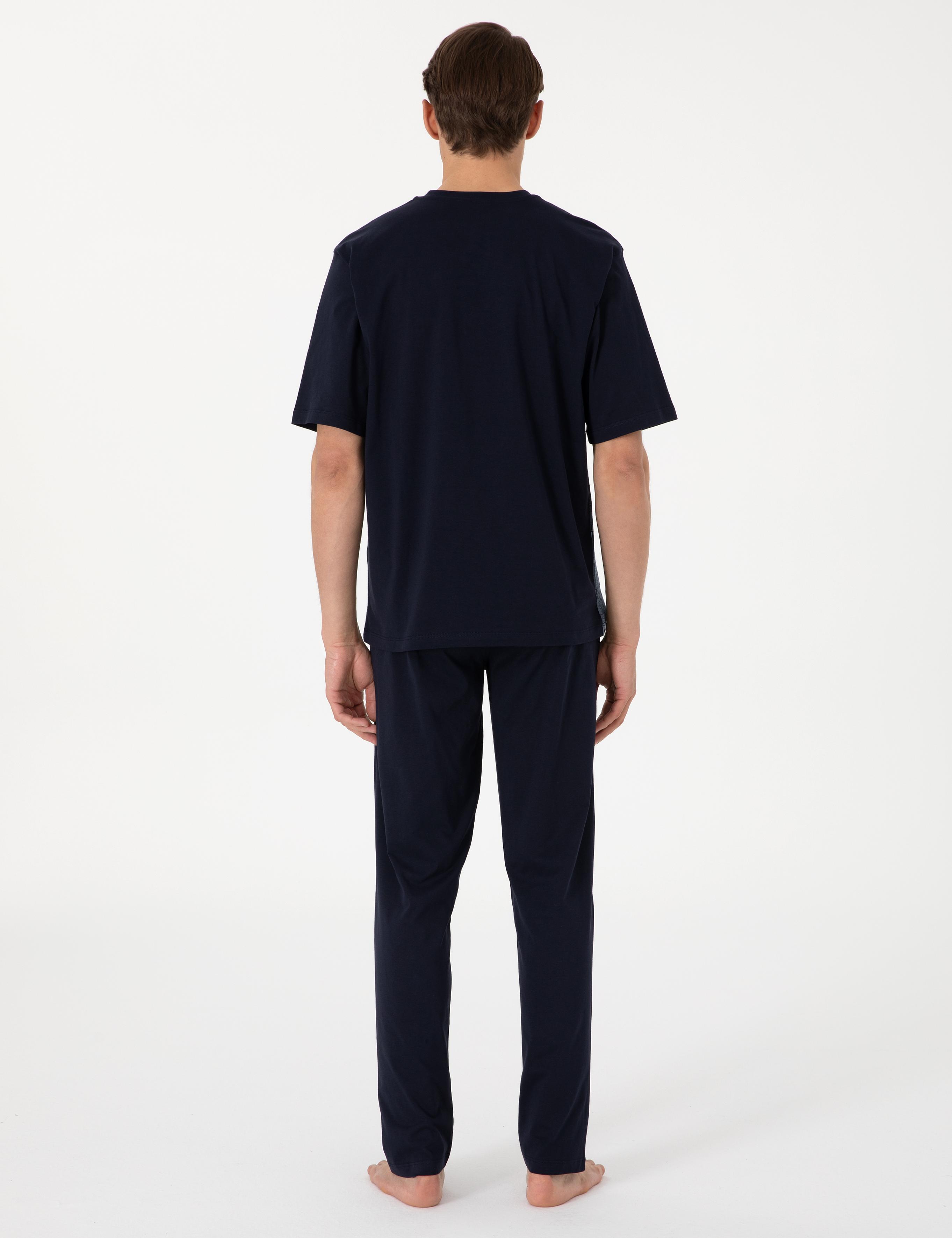 Mavi Kısakol 3'lü Jakarlı Pijama Takımı