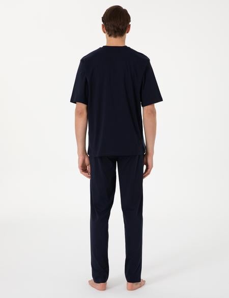 Mavi Kısakol 3'lü Jakarlı Pijama Takımı - 50314443003