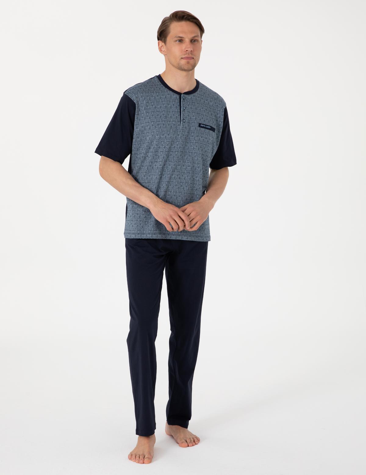 Mavi Kısakol 3'lü Jakarlı Pijama Takımı - 50314443003