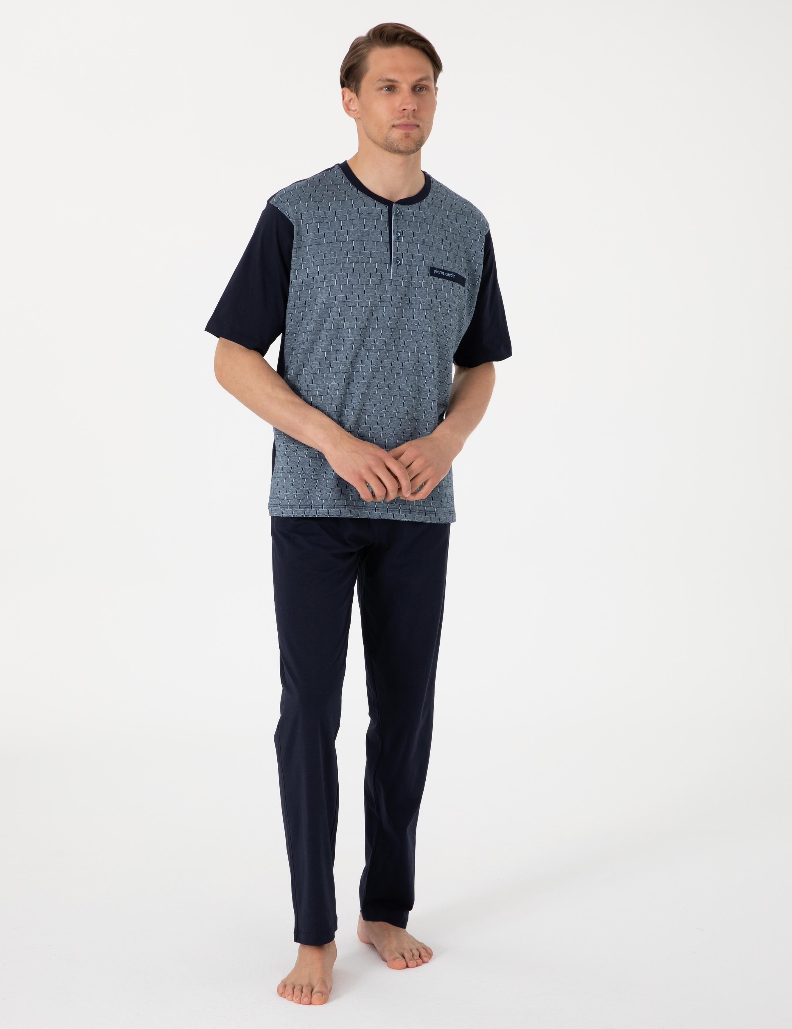 Mavi Kısakol 3'lü Jakarlı Pijama Takımı