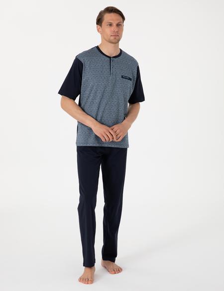 Mavi Kısakol 3'lü Jakarlı Pijama Takımı - 50314443003