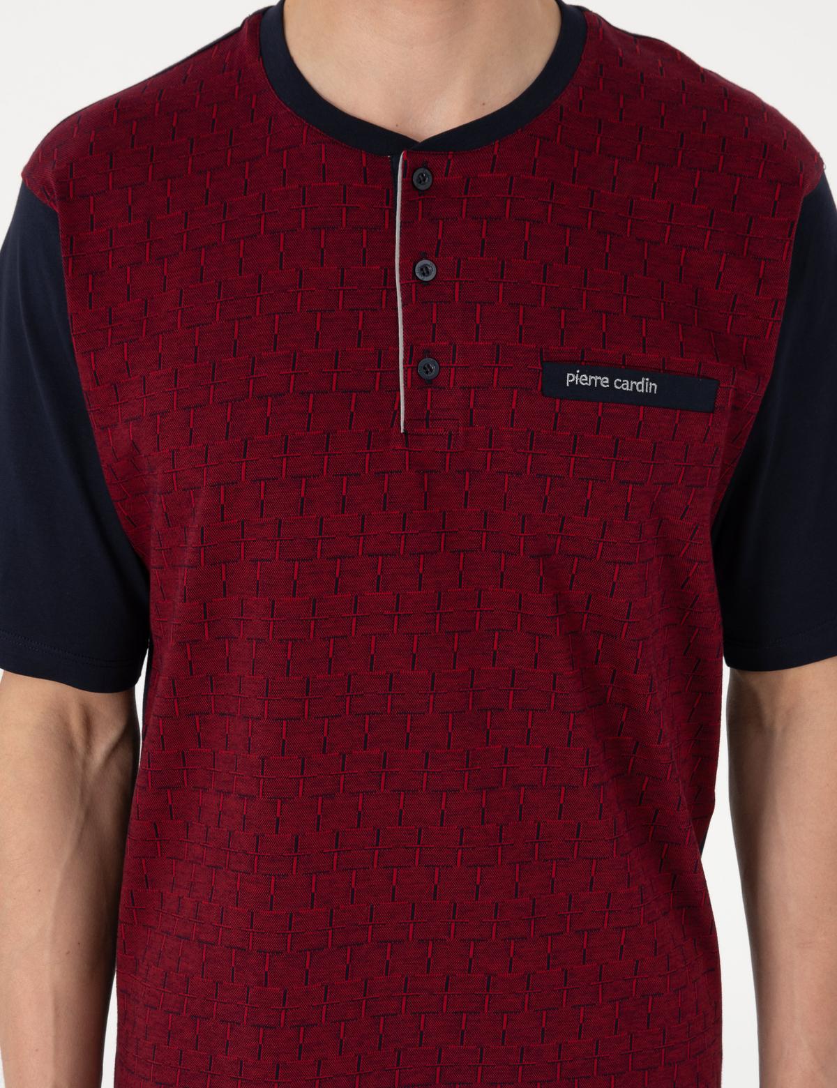 Bordo Kısakol 3'lü Jakarlı Pijama Takımı - 50314443004