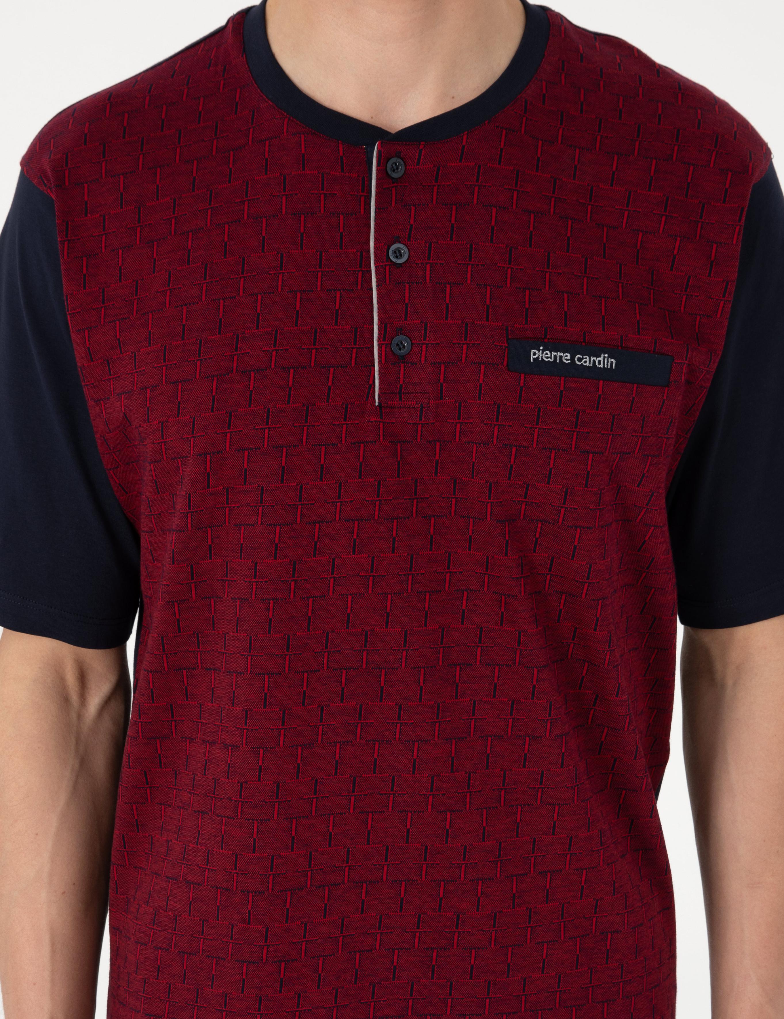 Bordo Kısakol 3'lü Jakarlı Pijama Takımı