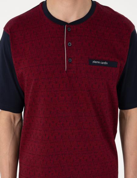 Bordo Kısakol 3'lü Jakarlı Pijama Takımı - 50314443004