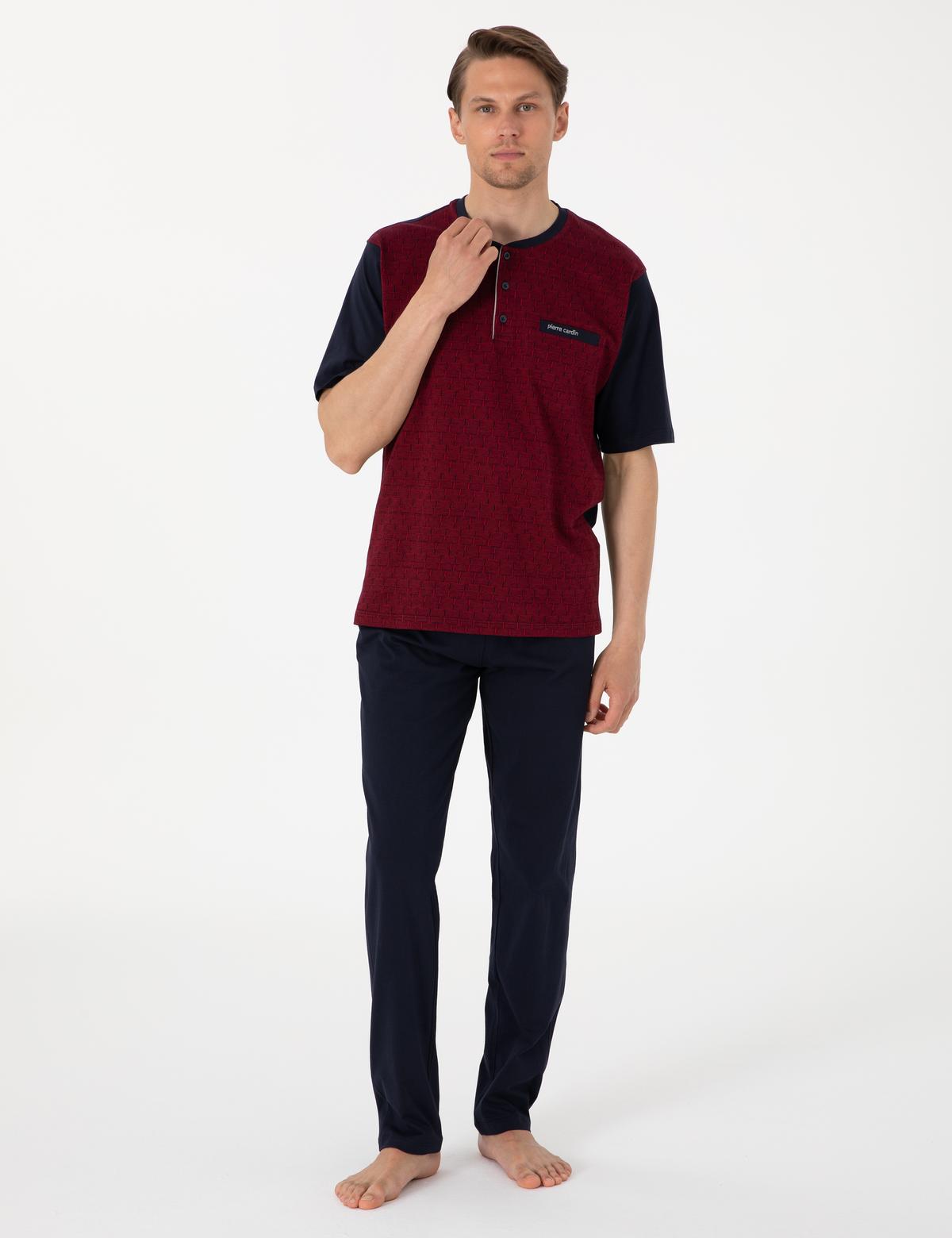 Bordo Kısakol 3'lü Jakarlı Pijama Takımı - 50314443004