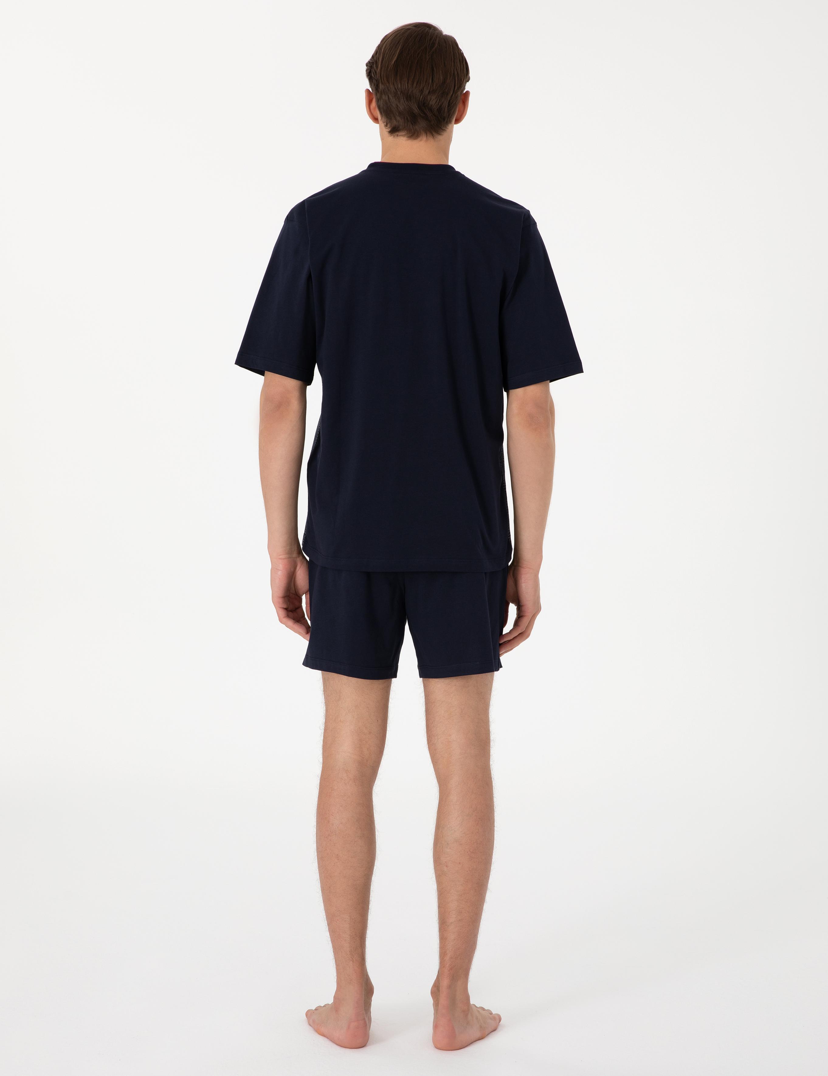 Lacivert Kısakol 3'lü Jakarlı Pijama Takımı