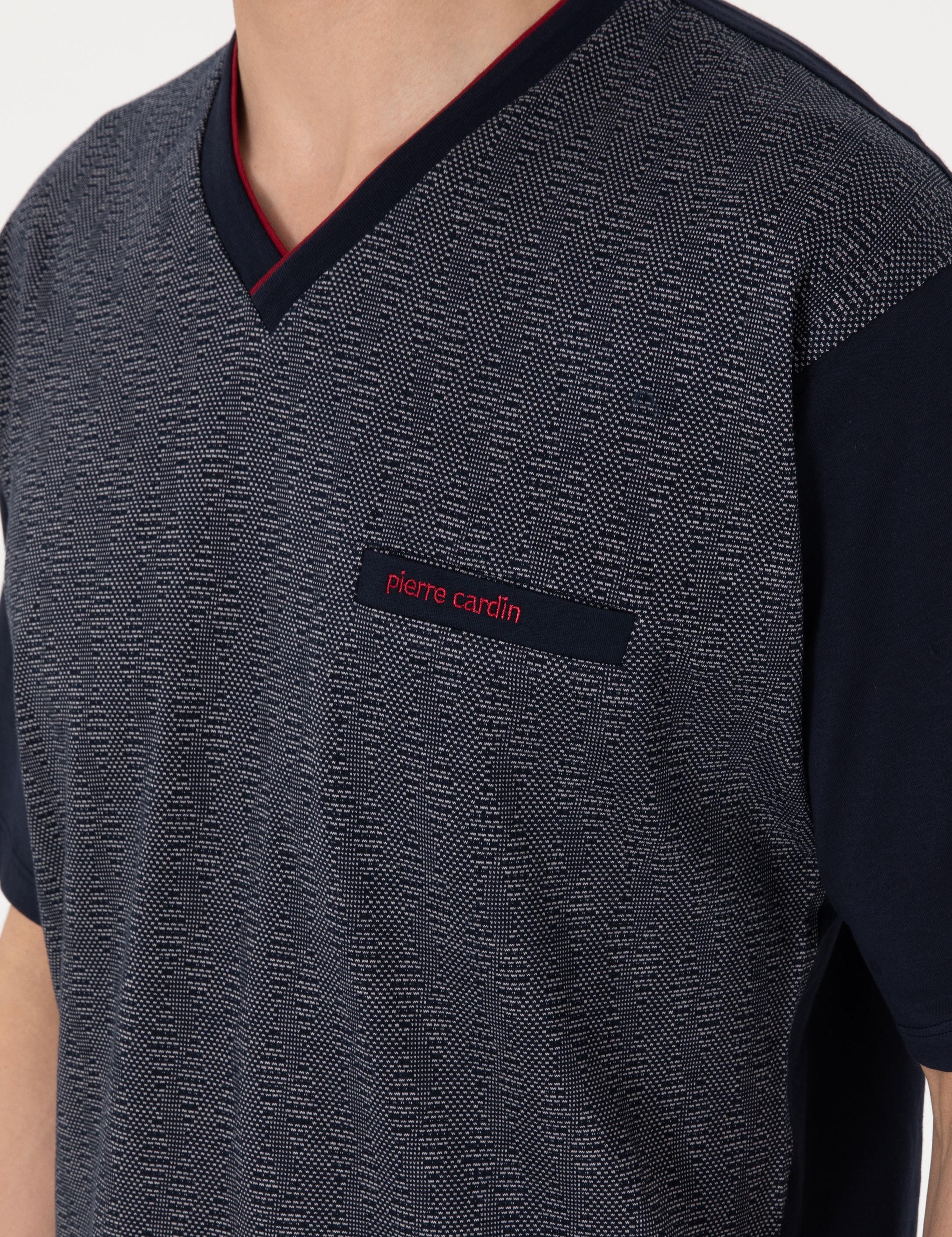 Lacivert Kısakol 3'lü Jakarlı Pijama Takımı