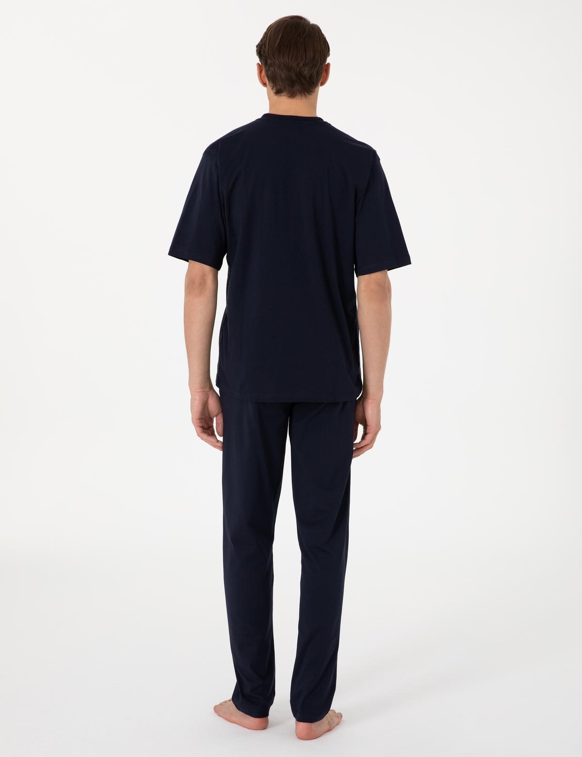 Lacivert Kısakol 3'lü Jakarlı Pijama Takımı - 50314445005