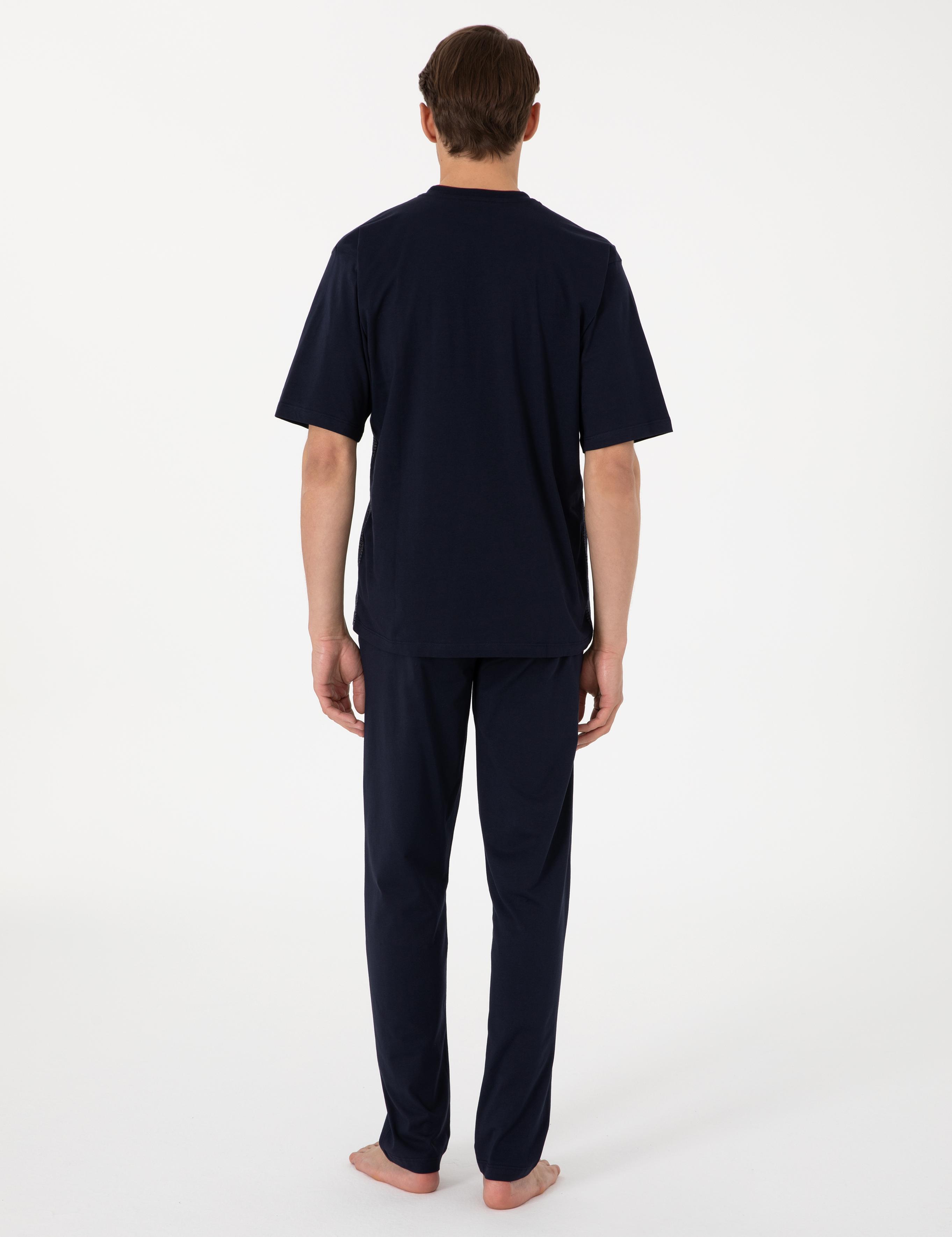 Lacivert Kısakol 3'lü Jakarlı Pijama Takımı