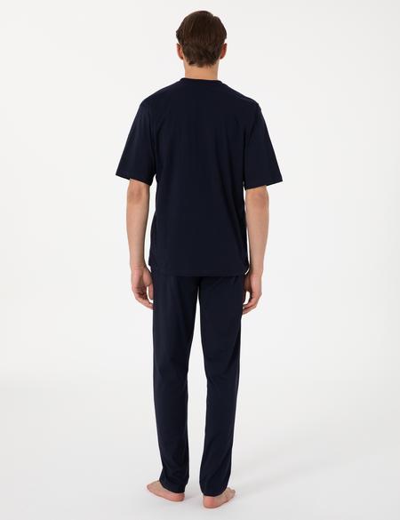 Lacivert Kısakol 3'lü Jakarlı Pijama Takımı - 50314445005