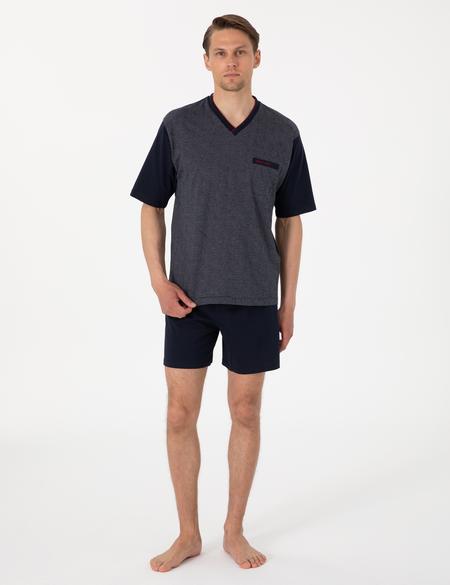 Lacivert Kısakol 3'lü Jakarlı Pijama Takımı - 50314445005