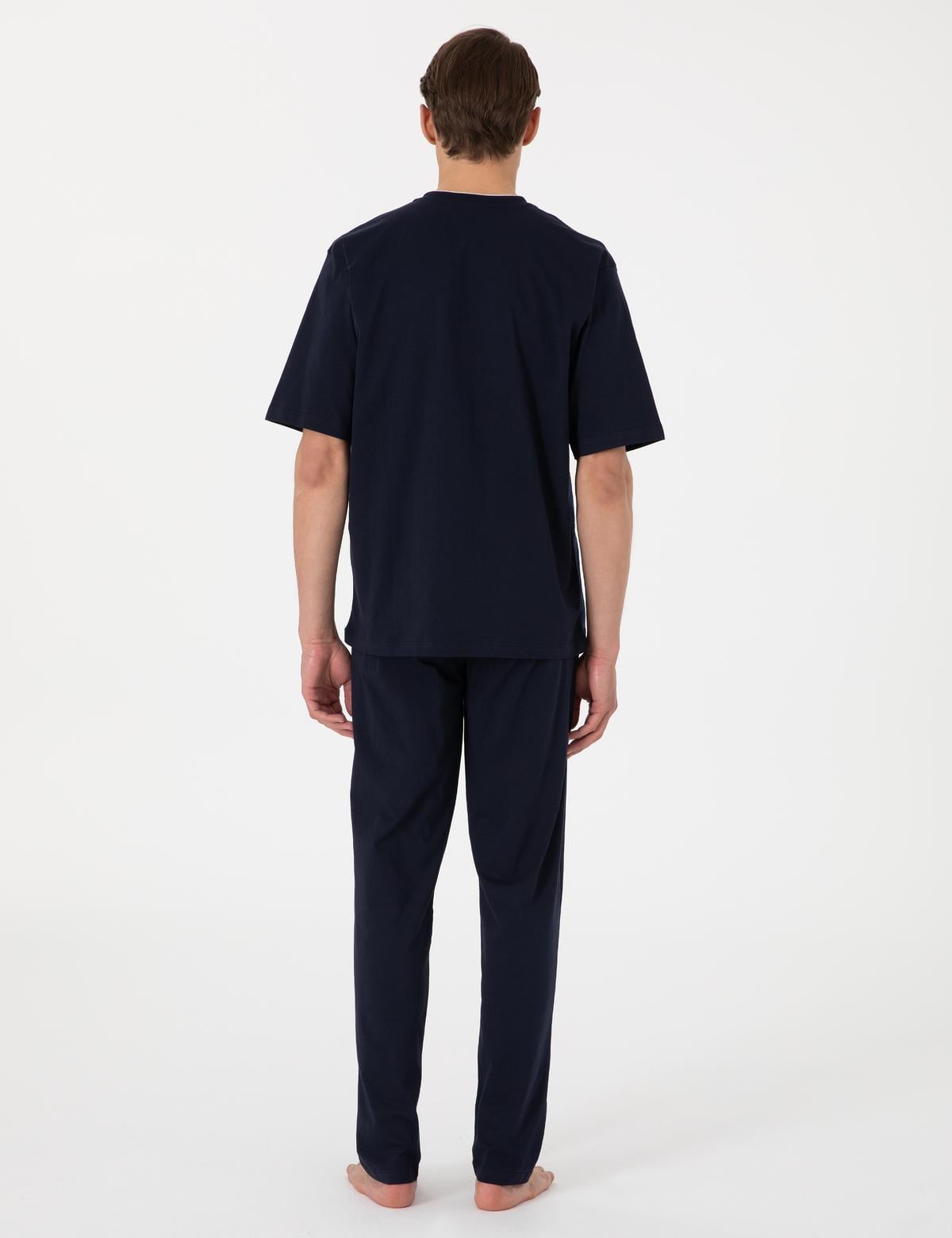 Mavi Kısakol 3'lü Jakarlı Pijama Takımı - 50314445018