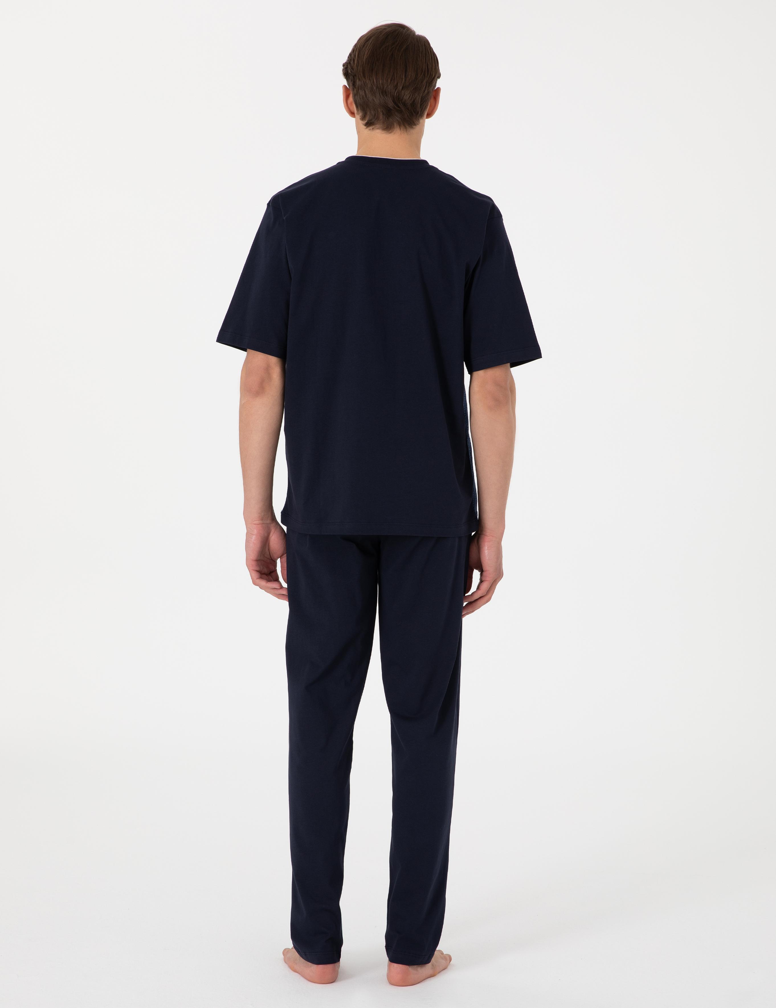 Mavi Kısakol 3'lü Jakarlı Pijama Takımı