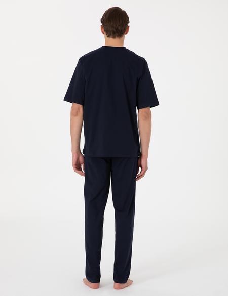 Mavi Kısakol 3'lü Jakarlı Pijama Takımı - 50314445018
