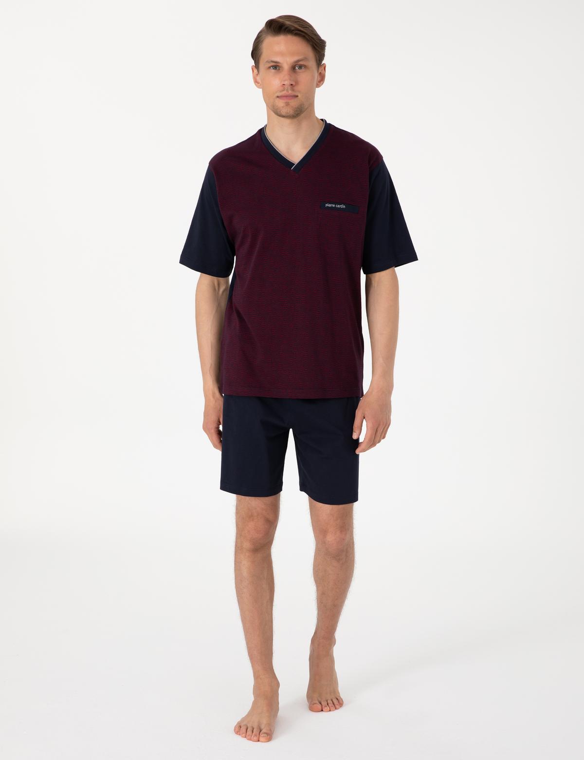 Bordo Kısakol 3'lü Jakarlı Pijama Takımı