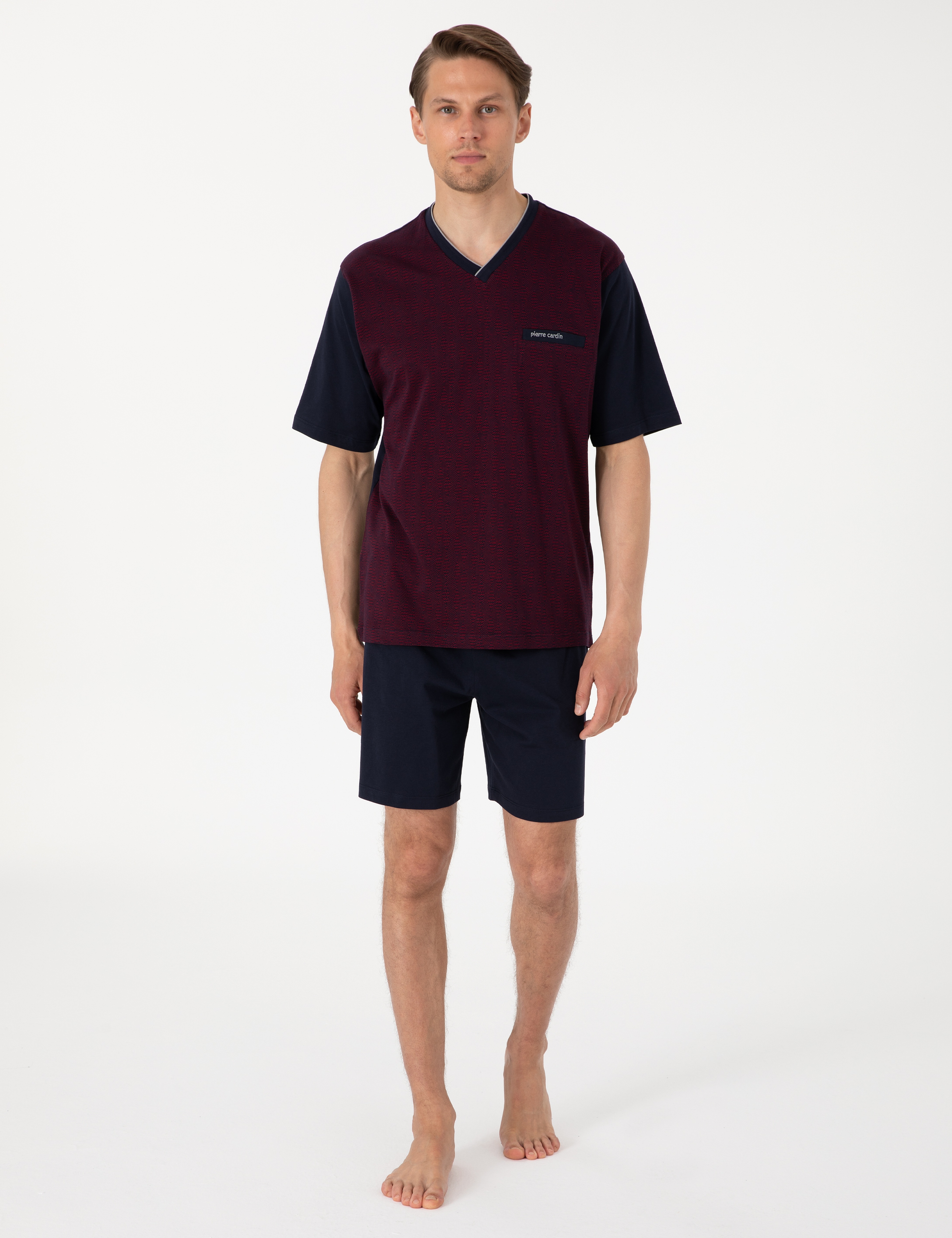 Bordo Kısakol 3'lü Jakarlı Pijama Takımı - Image 1