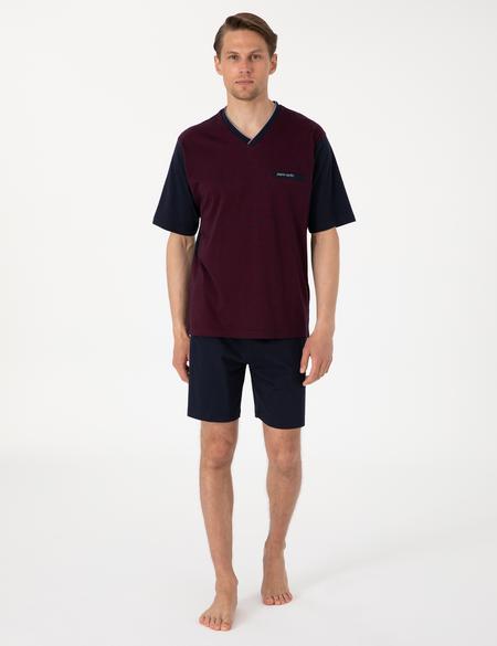 Bordo Kısakol 3'lü Jakarlı Pijama Takımı - 50314445004