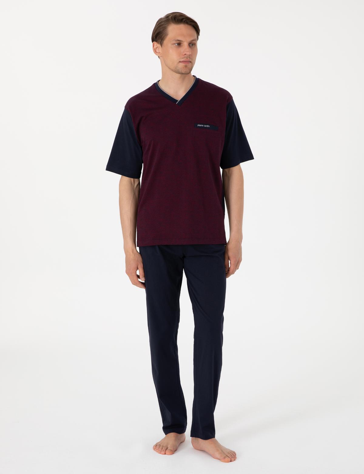 Bordo Kısakol 3'lü Jakarlı Pijama Takımı - 50314445004