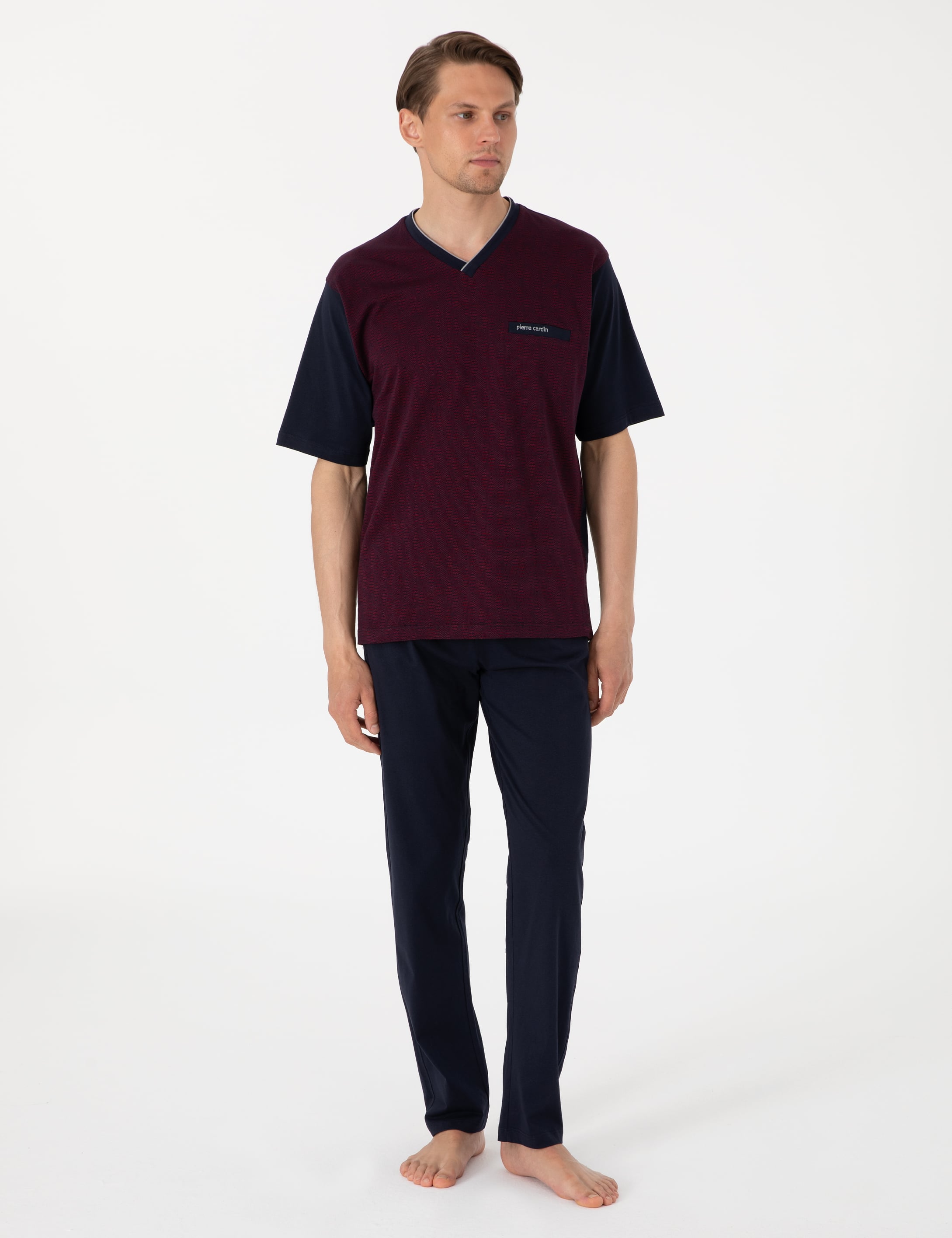 Bordo Kısakol 3'lü Jakarlı Pijama Takımı