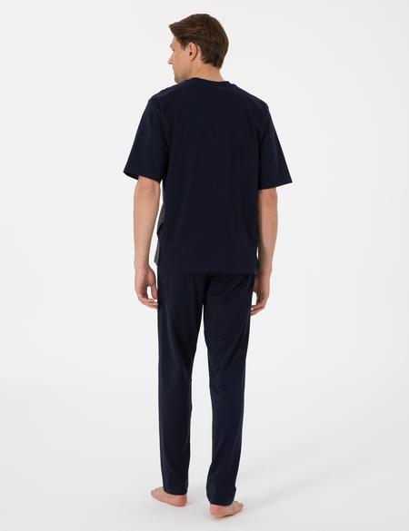 Lacivert Kısakol 3'lü Jakarlı Pijama Takımı - 50314446001