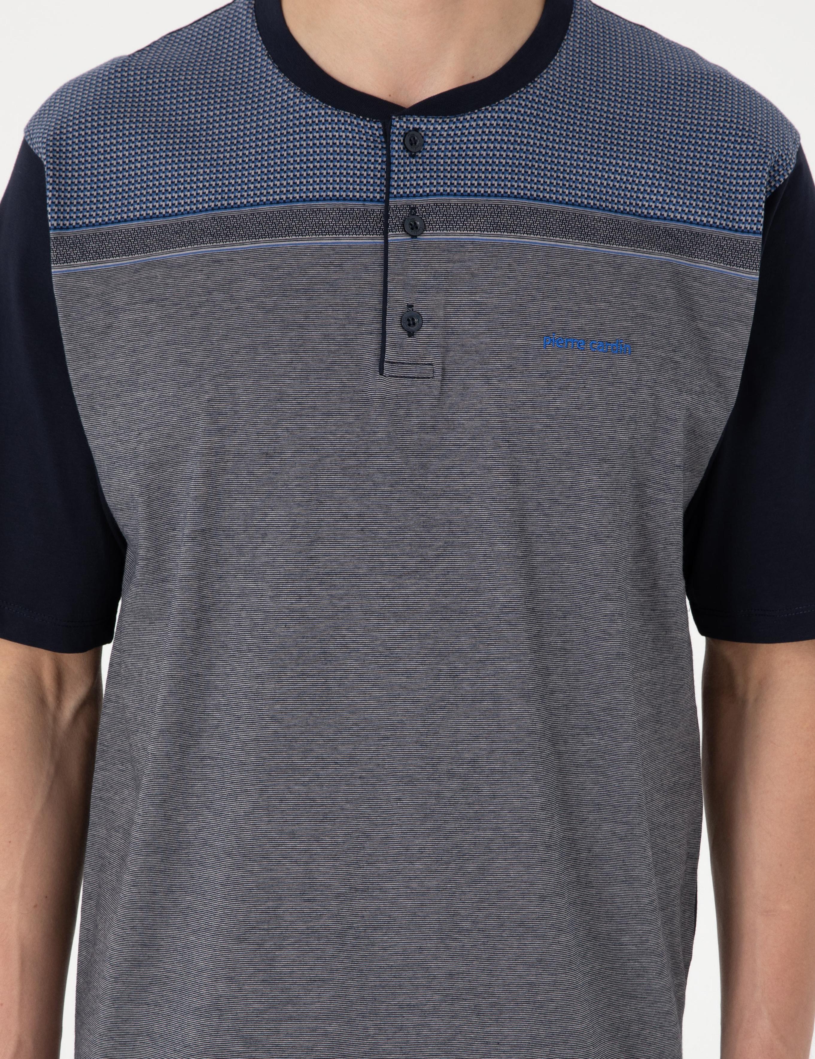 Lacivert Kısakol 3'lü Jakarlı Pijama Takımı