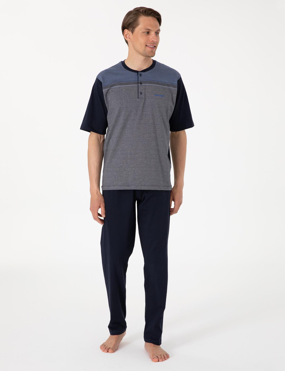 Lacivert Kısakol 3'lü Jakarlı Pijama Takımı - 50314446001