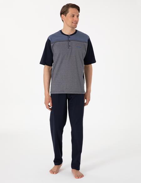 Lacivert Kısakol 3'lü Jakarlı Pijama Takımı - 50314446001