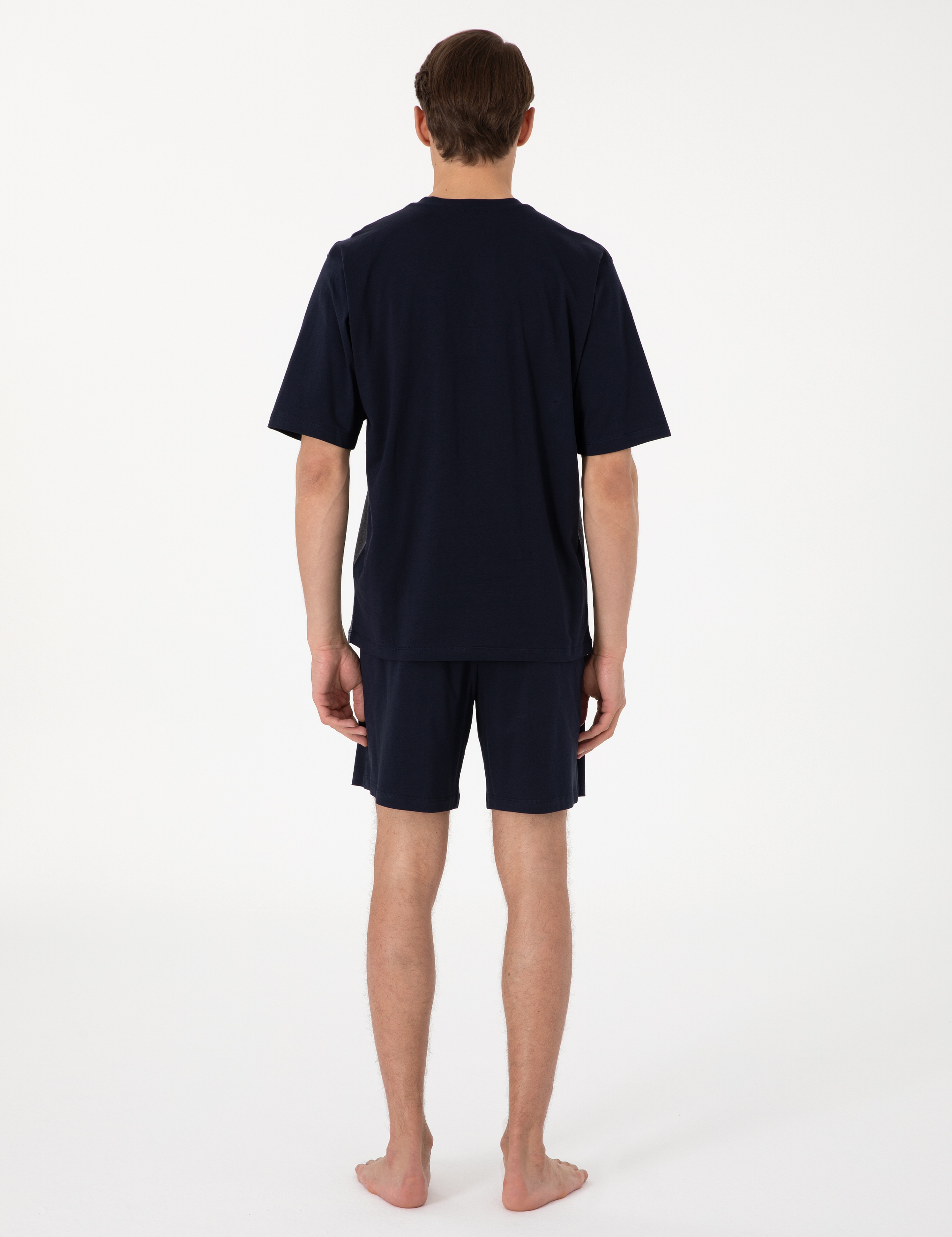 Lacivert Kısakol 3'lü Jakarlı Pijama Takımı - Image 2