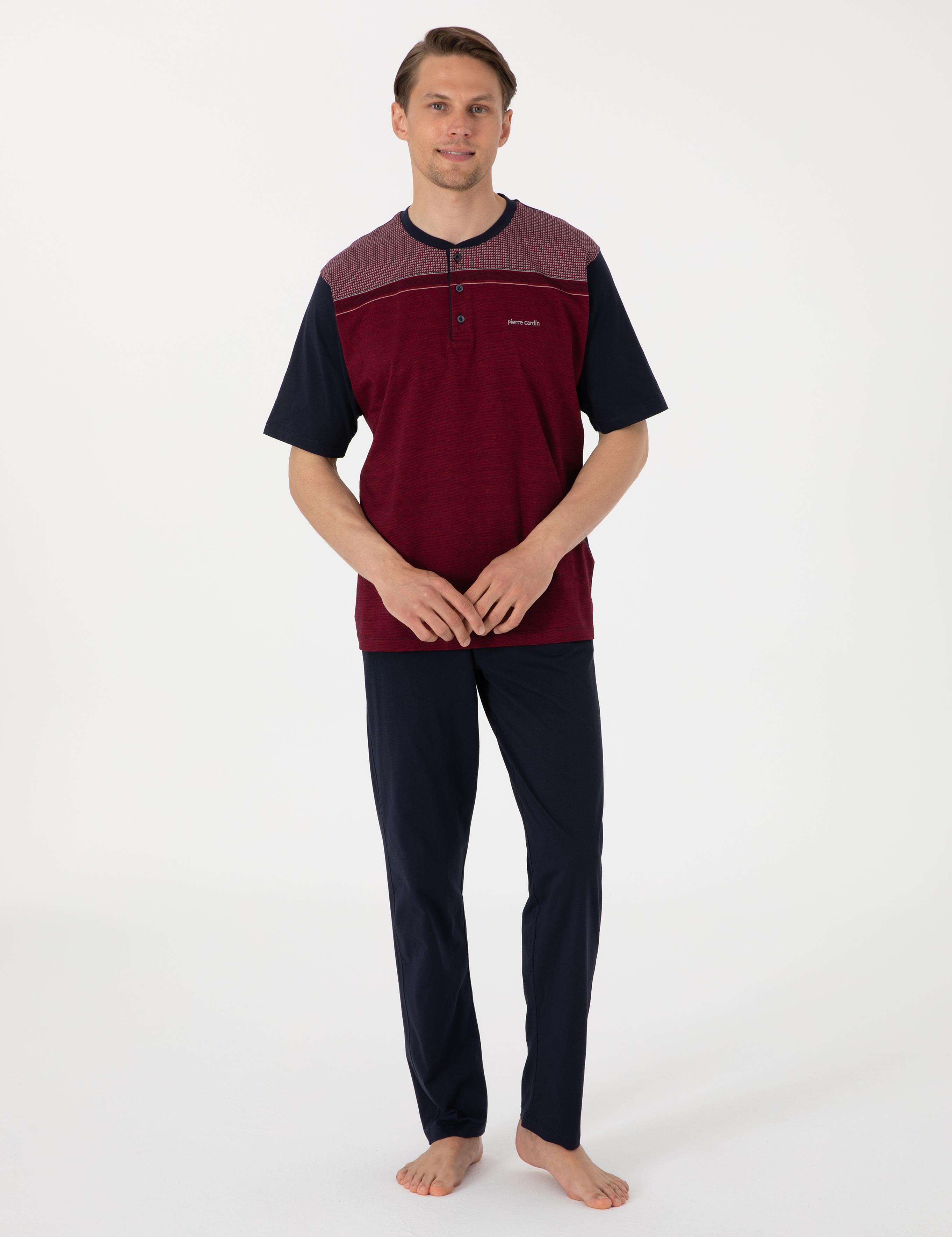 Bordo Kısakol 3'lü Jakarlı Pijama Takımı