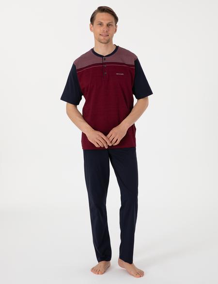 Bordo Kısakol 3'lü Jakarlı Pijama Takımı - 50314446011