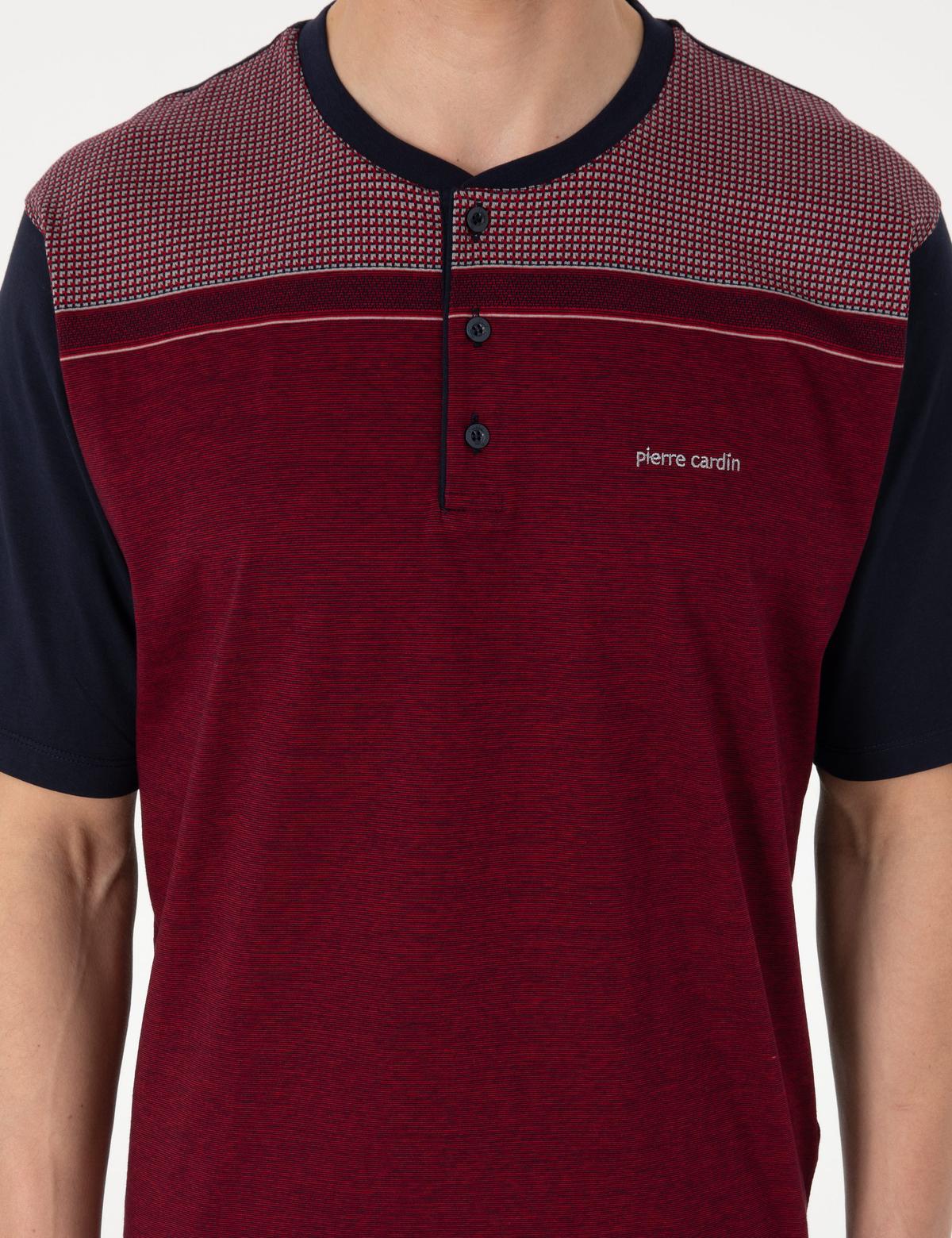 Bordo Kısakol 3'lü Jakarlı Pijama Takımı - 50314446011