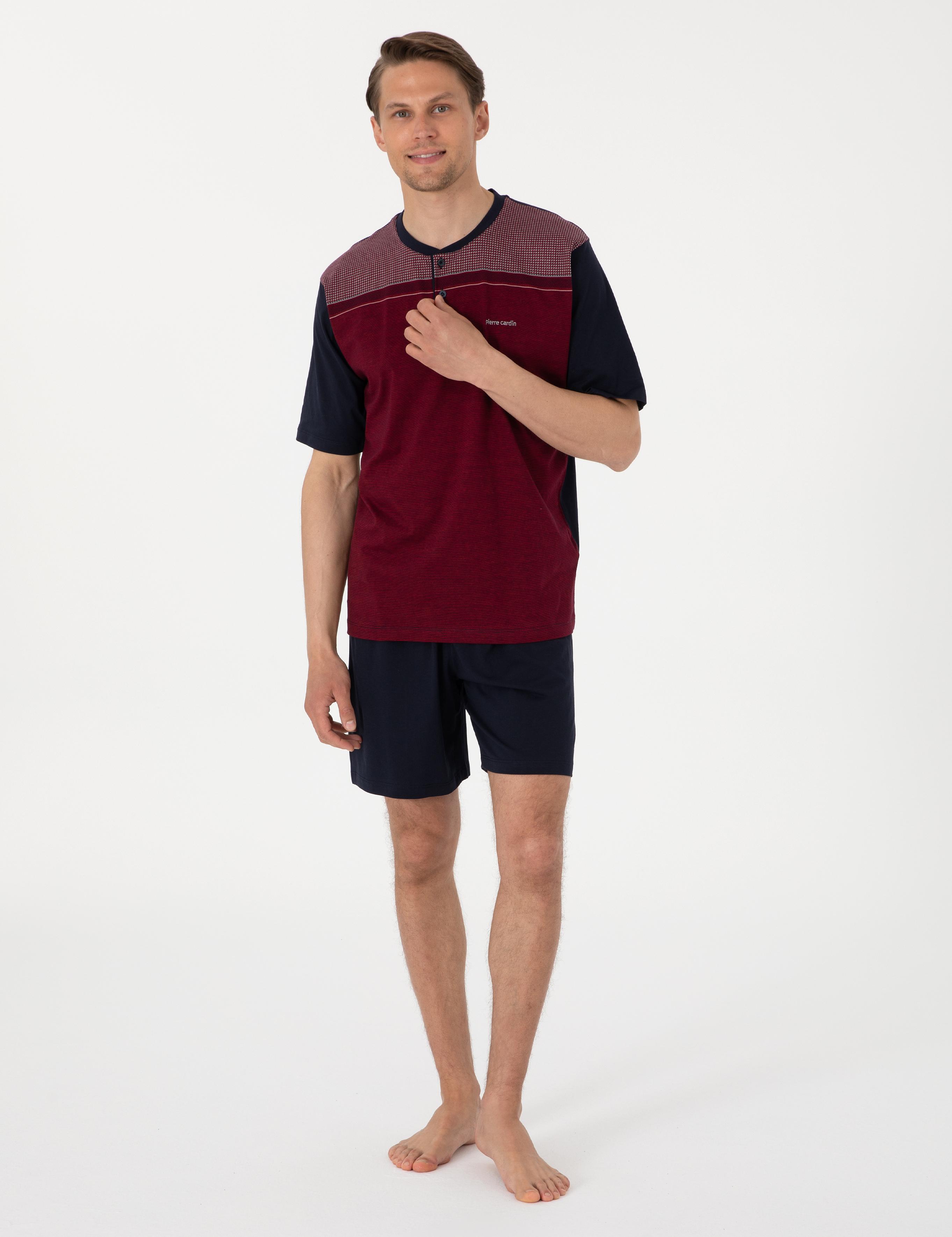 Bordo Kısakol 3'lü Jakarlı Pijama Takımı