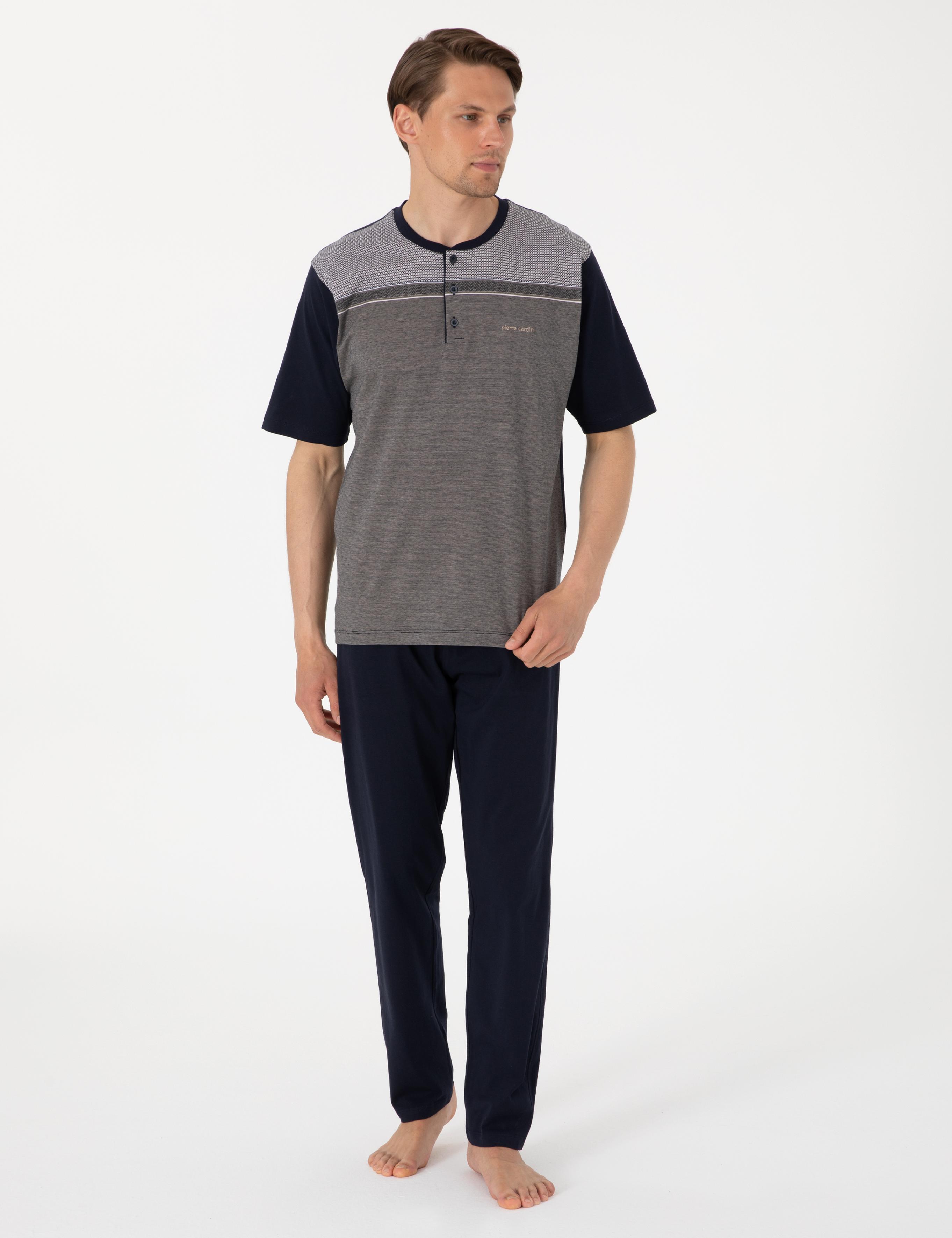 Kahverengi Kısakol 3'lü Jakarlı Pijama Takımı