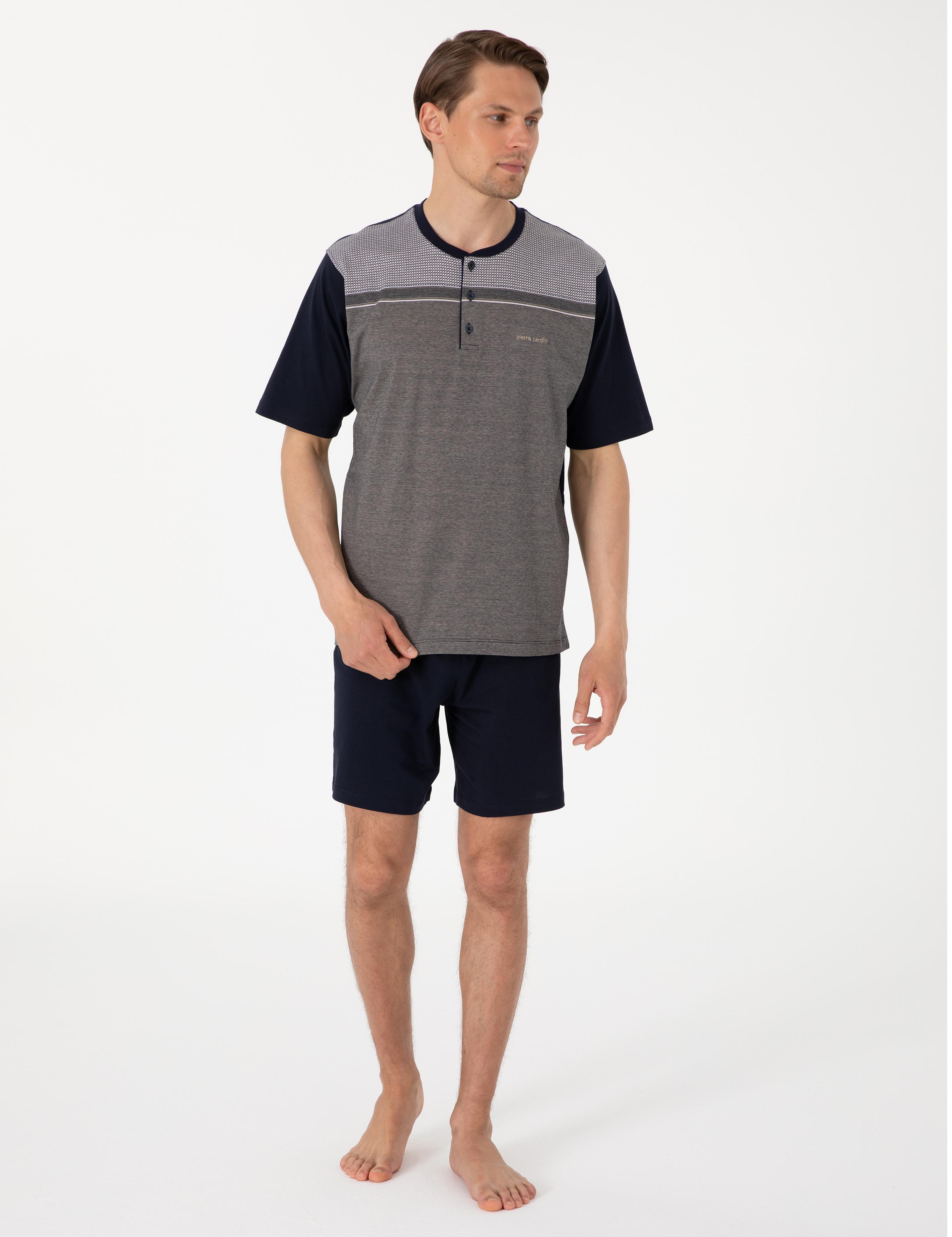 Kahverengi Kısakol 3'lü Jakarlı Pijama Takımı