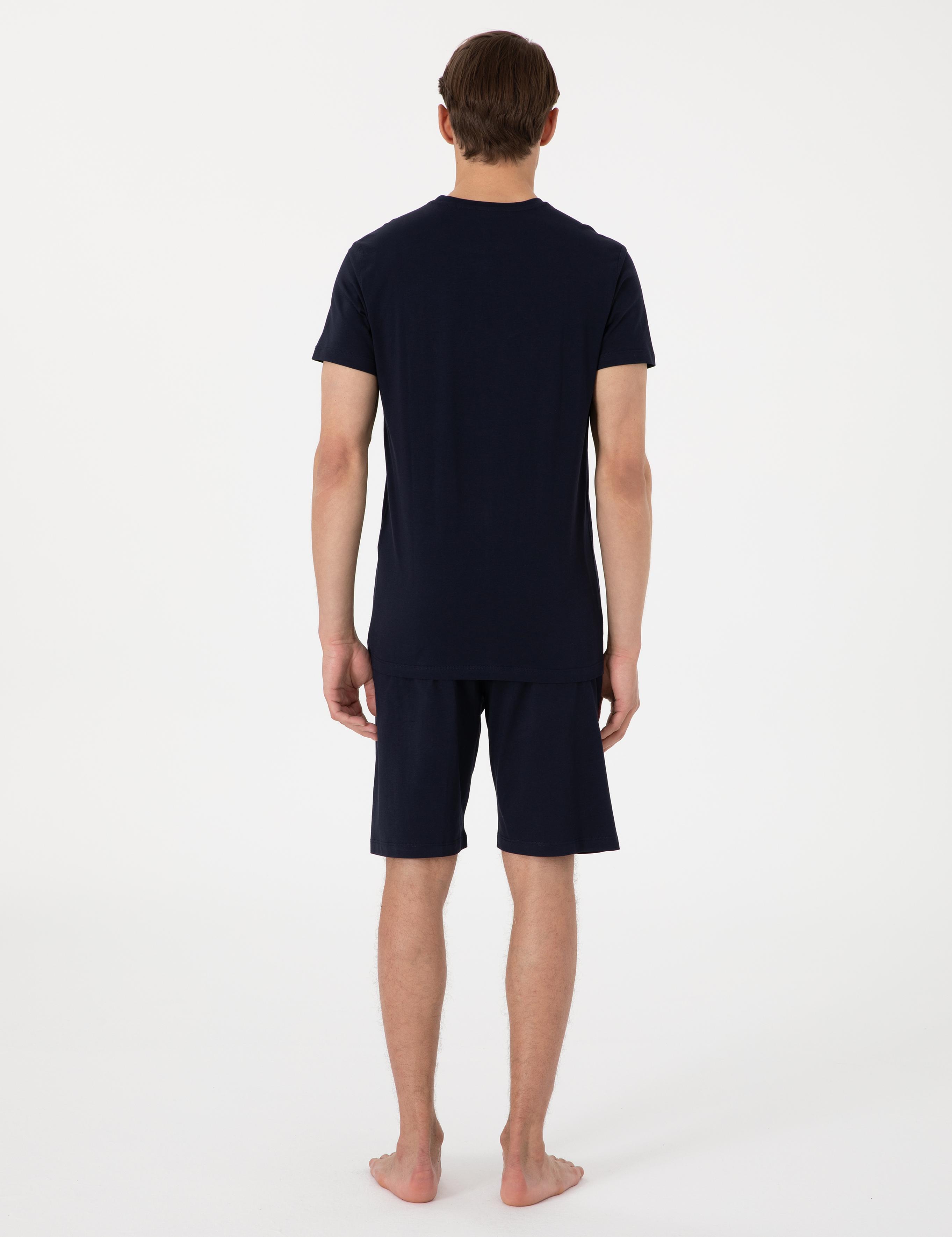 Lacivert Kısakol Şortlu Pijama Takımı