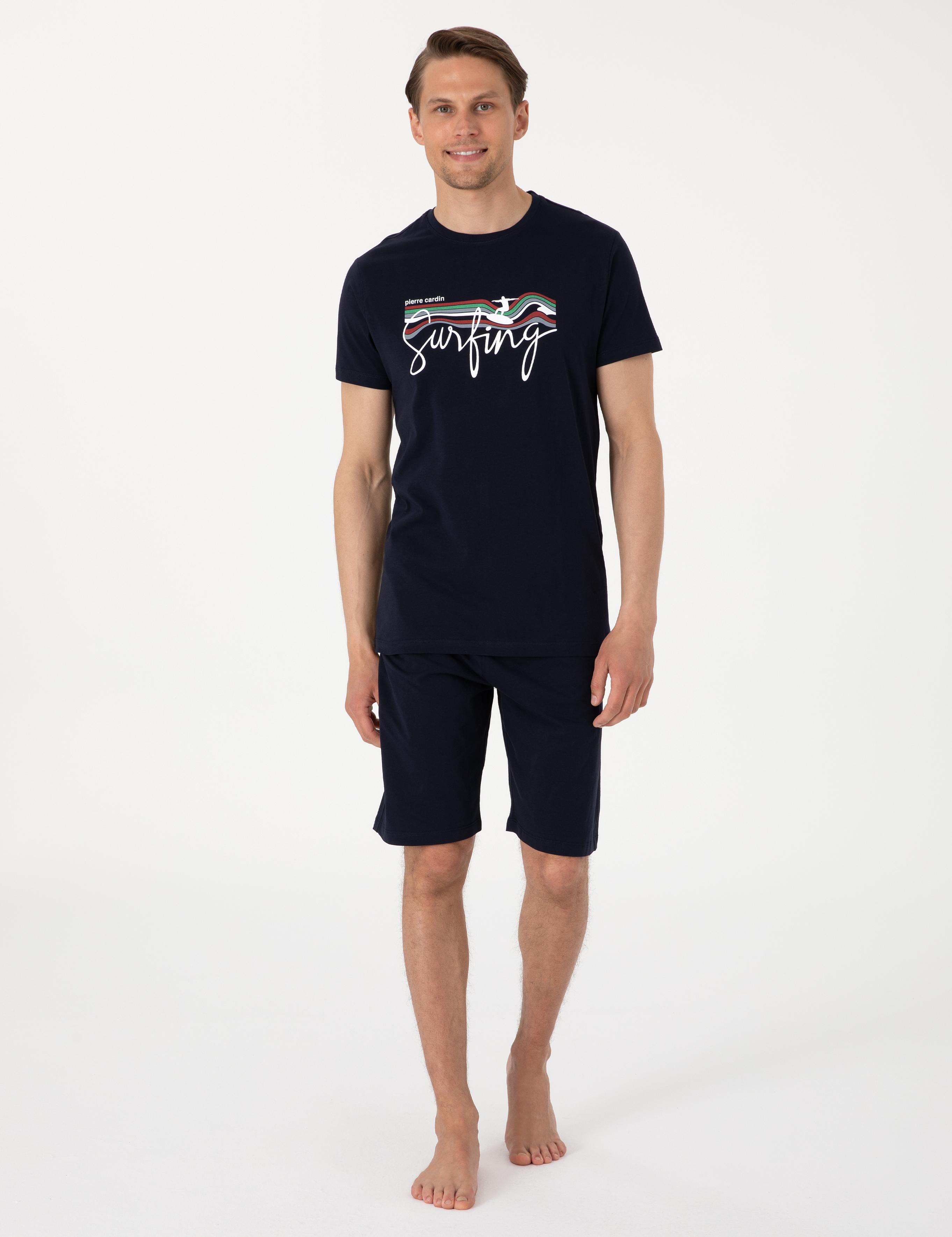 Lacivert Kısakol Şortlu Pijama Takımı