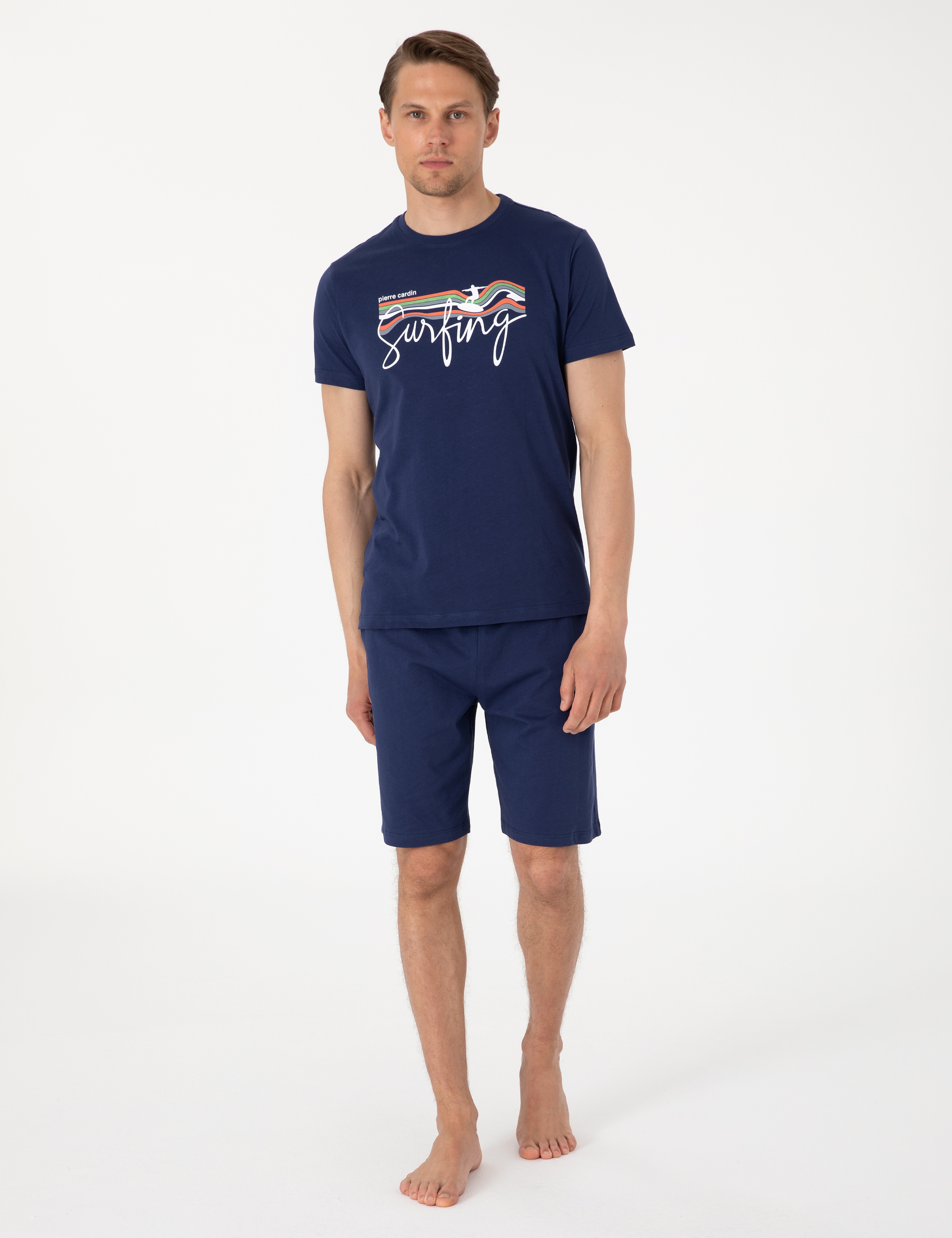 Mavi Kısakol Şortlu Pijama Takımı