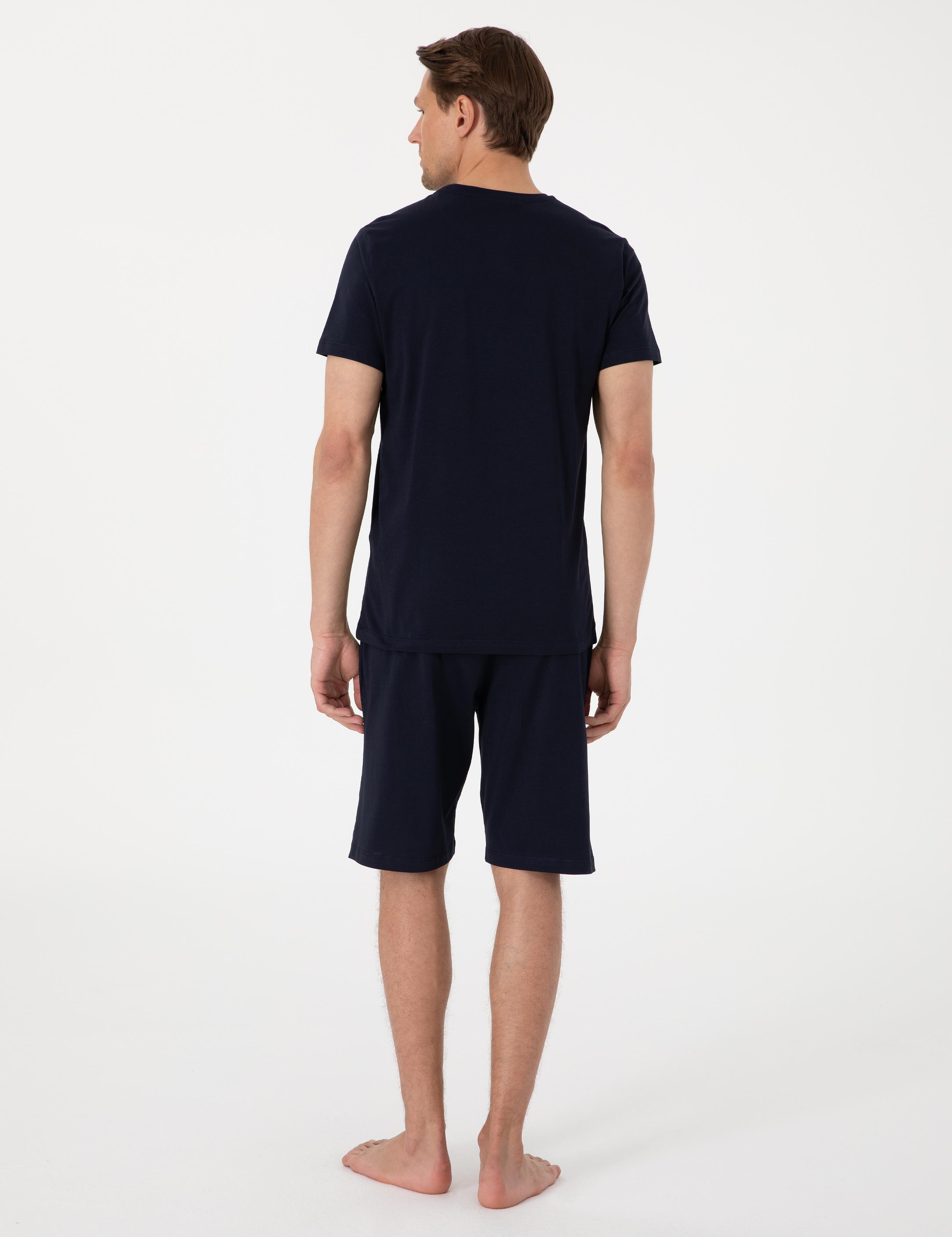 Lacivert Kısakol Şortlu Pijama Takımı