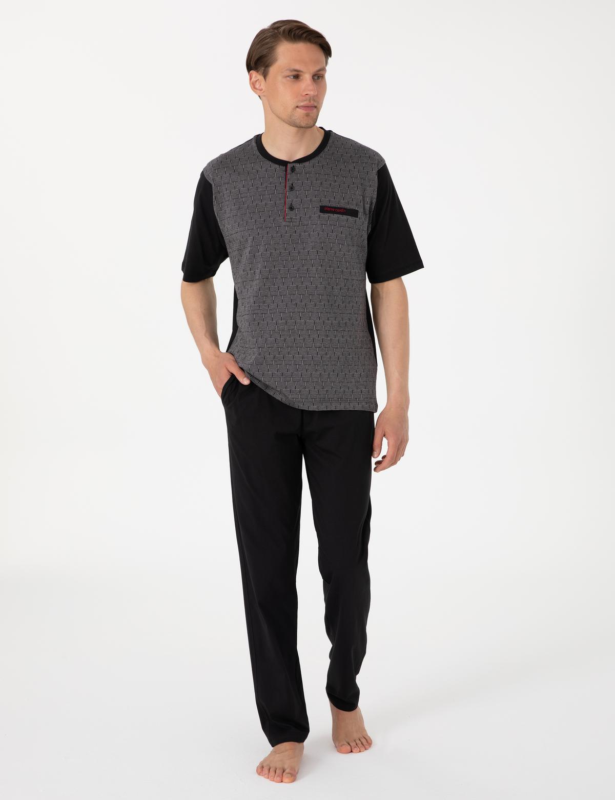 Siyah Kısakol 3'lü Jakarlı Pijama Takımı - 50314443001