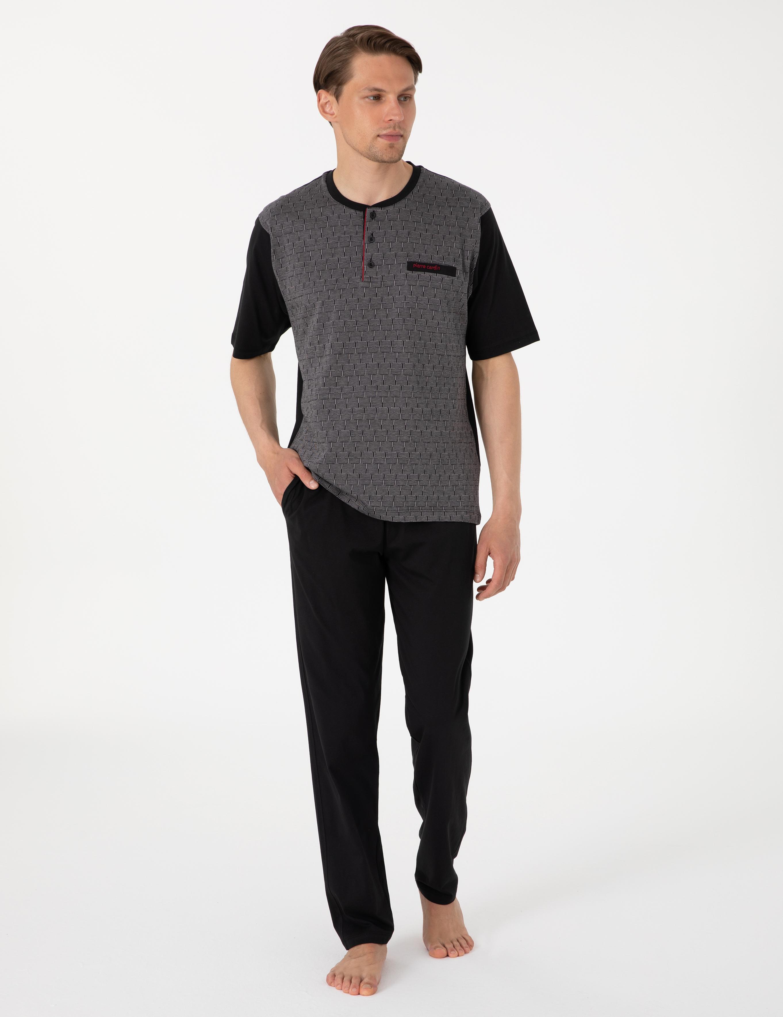 Siyah Kısakol 3'lü Jakarlı Pijama Takımı